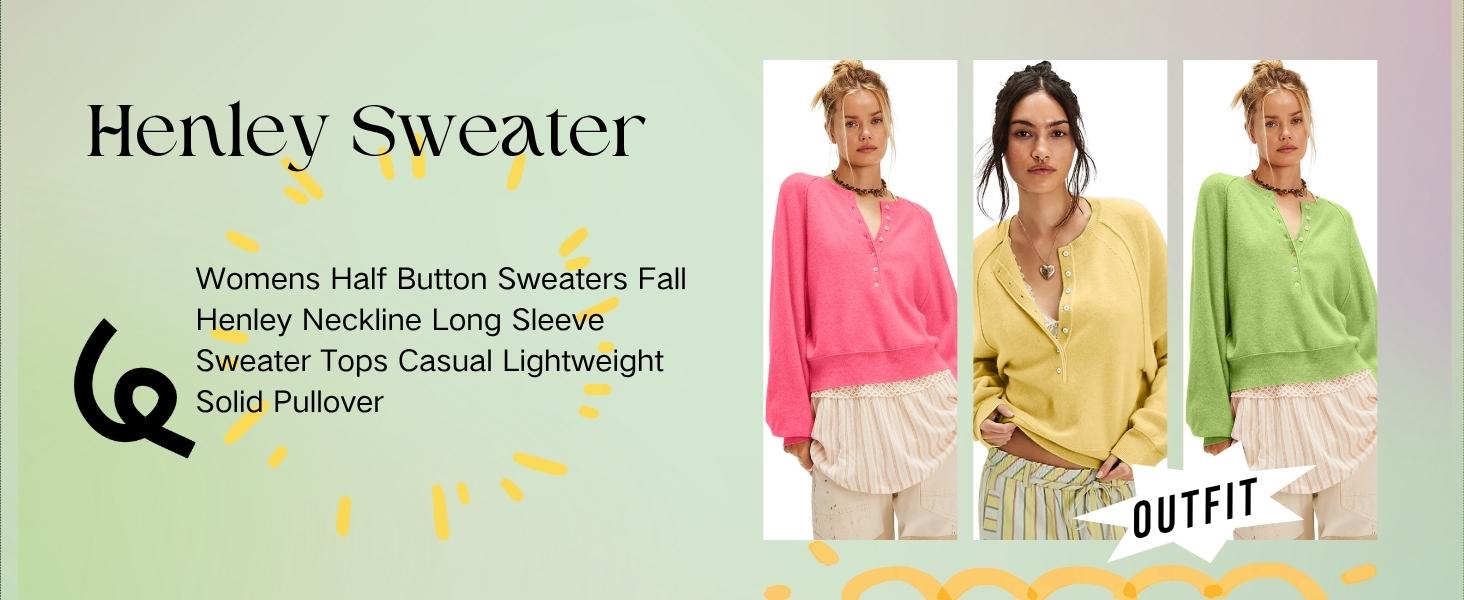 SCUSTY Womens Long Sleeve Knitting Sweater Tops Half Button Sweaters Henley Neckline Casual Lightweight Solid Pullover Knitting Comfortable Soft Womenswear SohoChic