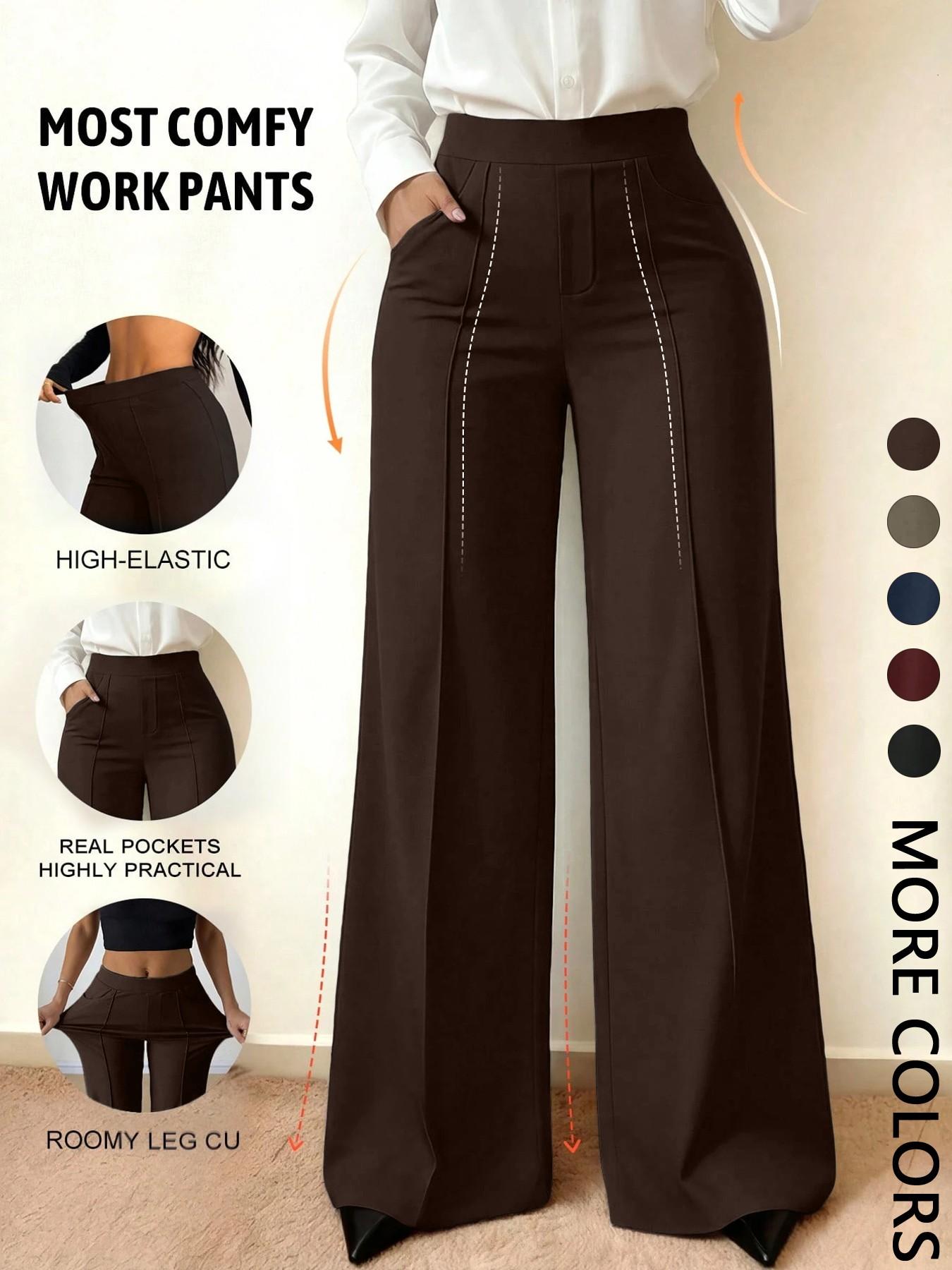 Wide Leg Commuter Pants, Front Center Split with Pockets, Loose Fit Slimming Suit Pants, Office Daily Wear, Casual Flowy Trousers, Baggy Wide Leg Commuter Pants, Front Center Split with Pockets, Loose Fit Slimming Suit Pants, Office Daily Wear, Casual Flowy Trousers, Baggy