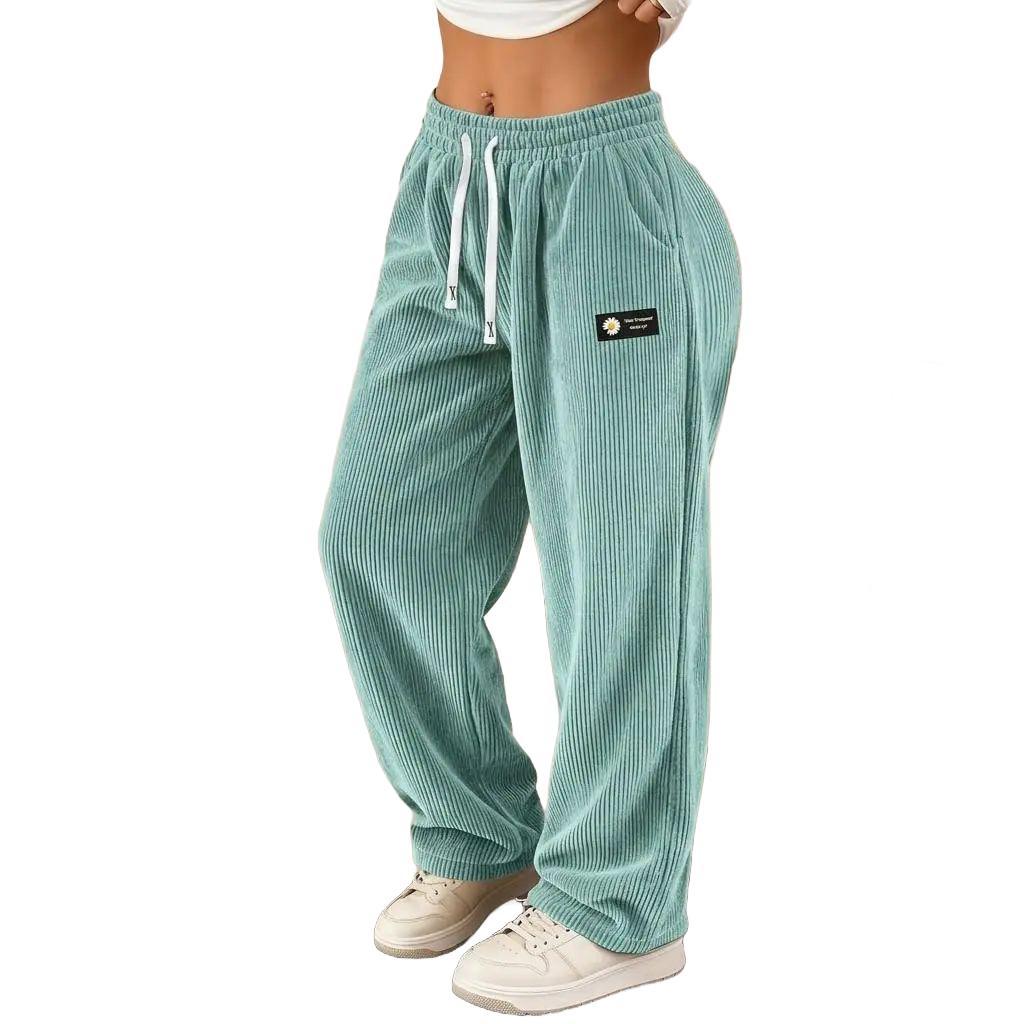 Women’s straight-leg corduroy casual pants with a fashionable drawstring waist