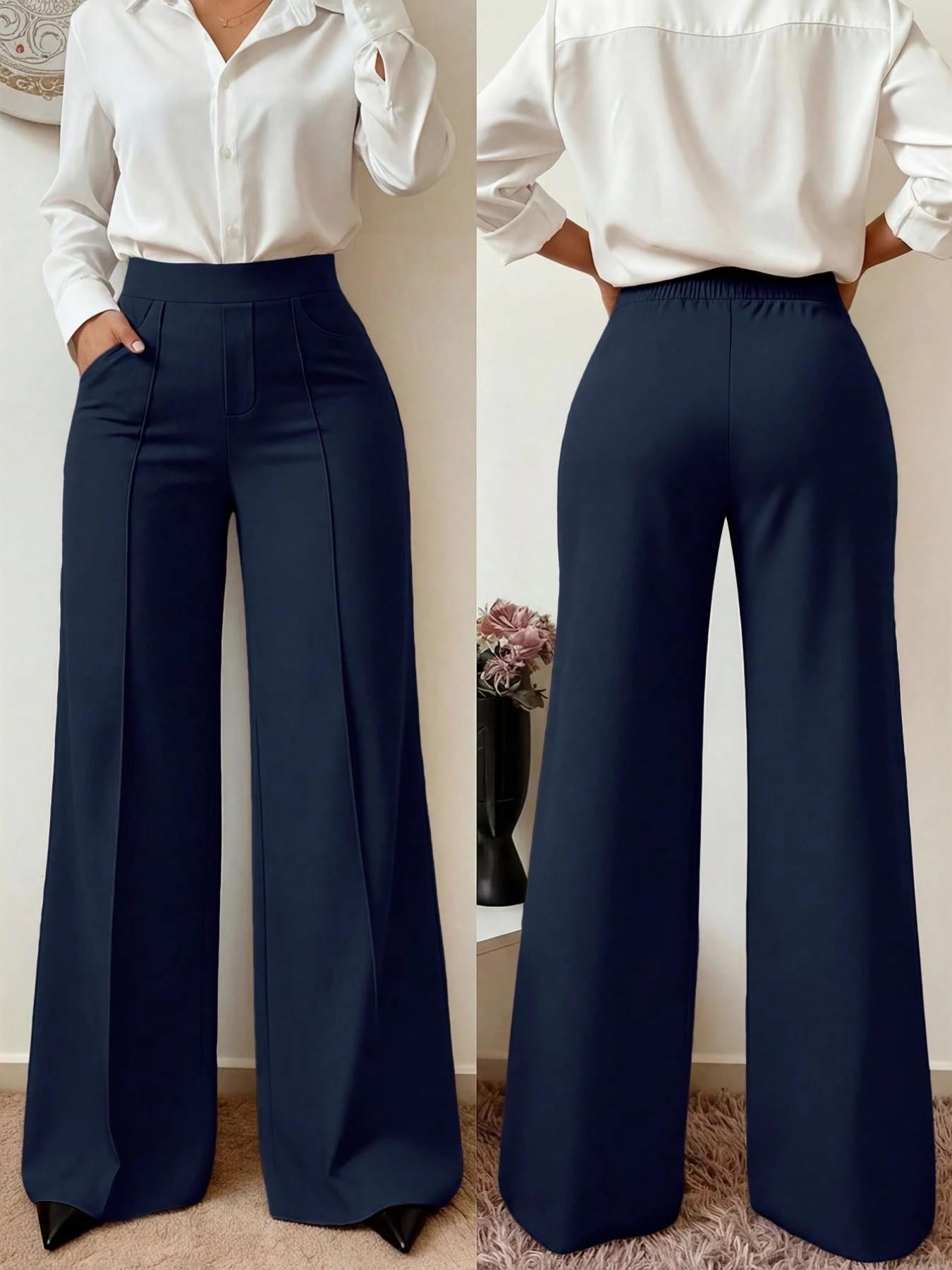 Wide Leg Commuter Pants, Front Center Split with Pockets, Loose Fit Slimming Suit Pants, Office Daily Wear, Casual Flowy Trousers, Baggy Wide Leg Commuter Pants, Front Center Split with Pockets, Loose Fit Slimming Suit Pants, Office Daily Wear, Casual Flowy Trousers, Baggy