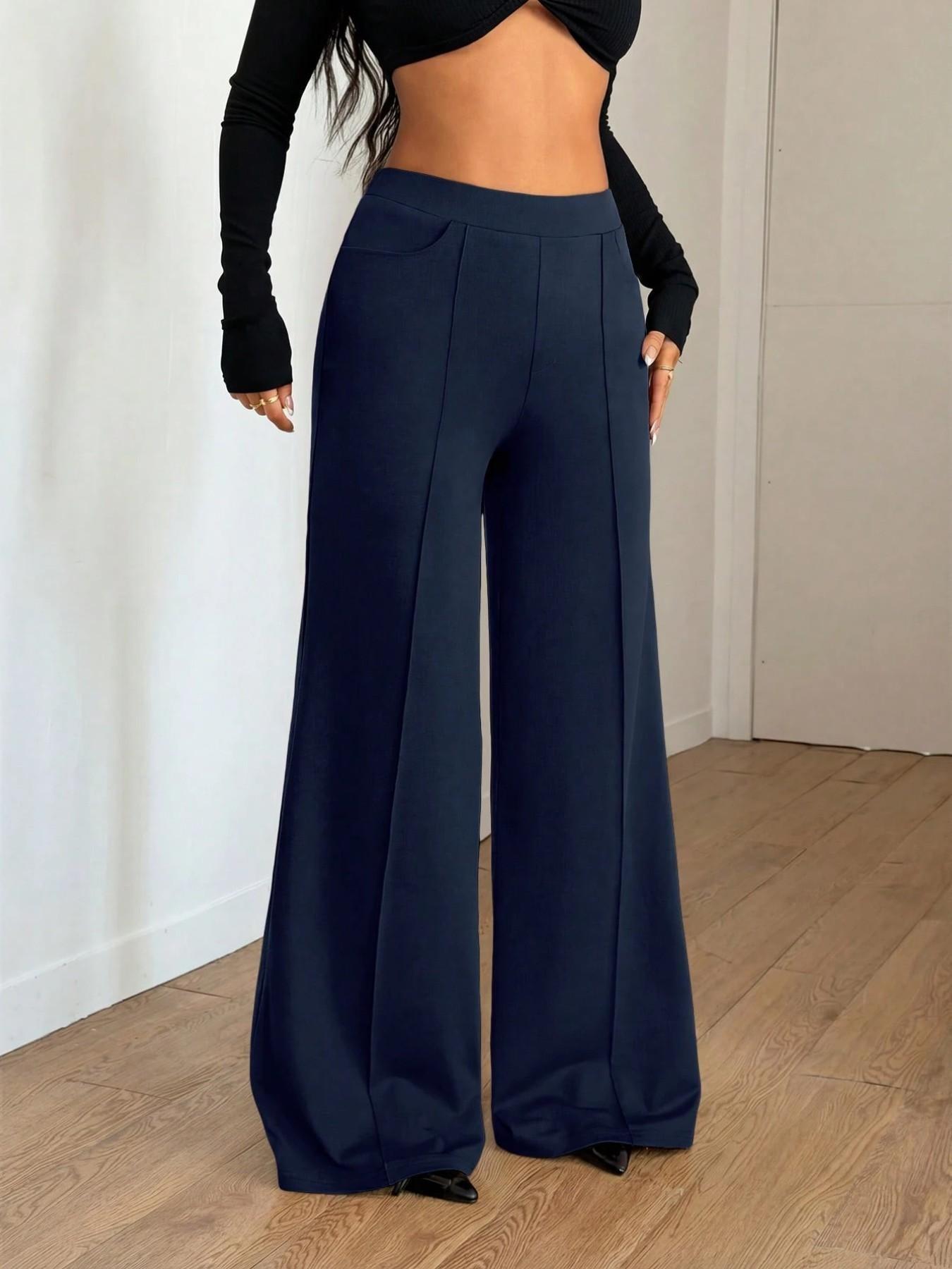 Wide Leg Commuter Pants, Front Center Split with Pockets, Loose Fit Slimming Suit Pants, Office Daily Wear, Casual Flowy Trousers, Baggy Wide Leg Commuter Pants, Front Center Split with Pockets, Loose Fit Slimming Suit Pants, Office Daily Wear, Casual Flowy Trousers, Baggy