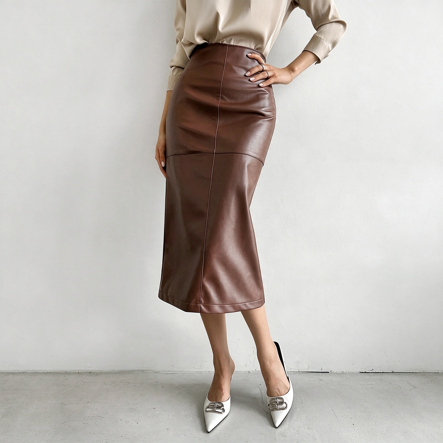 Vintage Western High Waist Seamed Midi Pencil Skirt