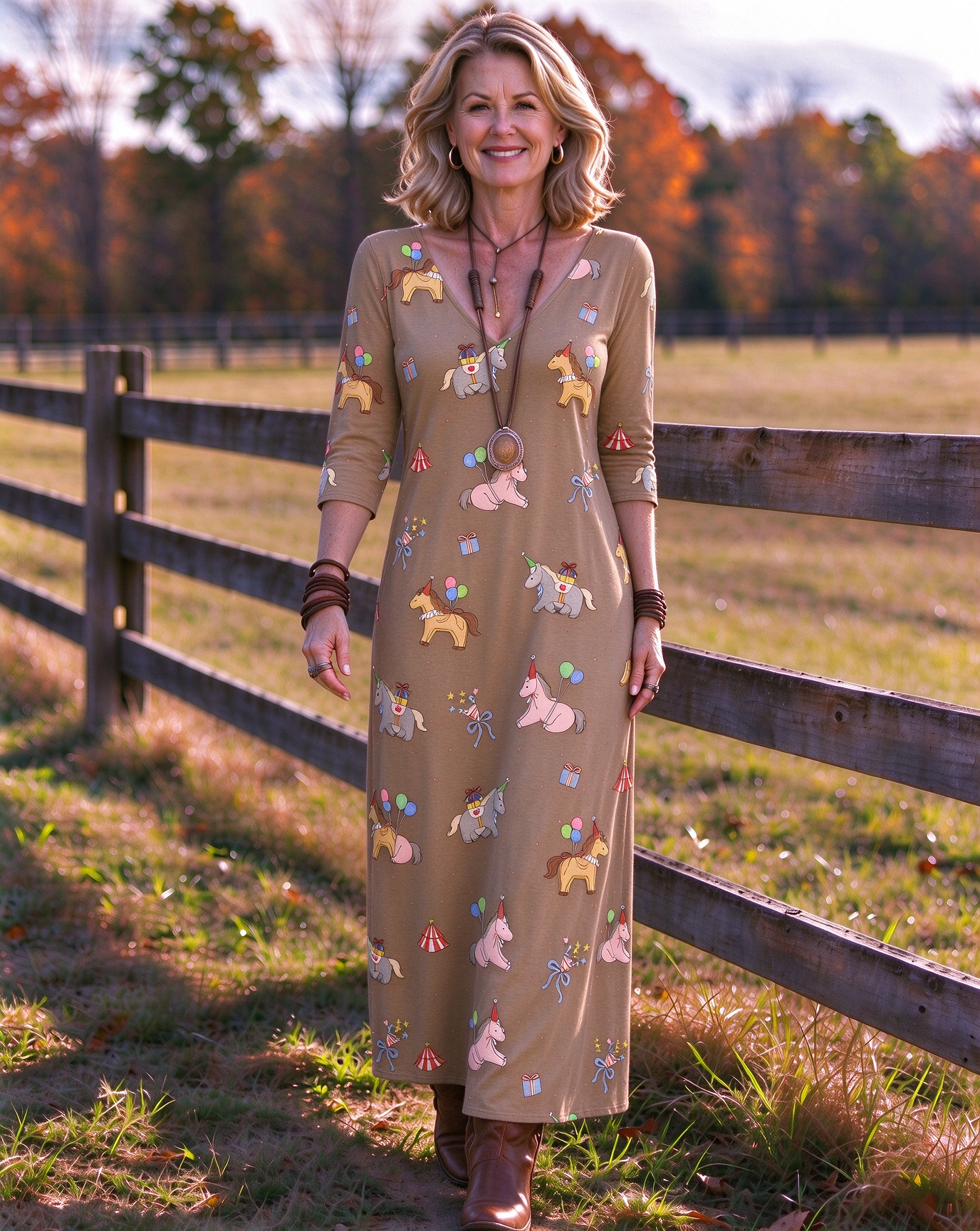 Cute birthday party pony V-neck long dress