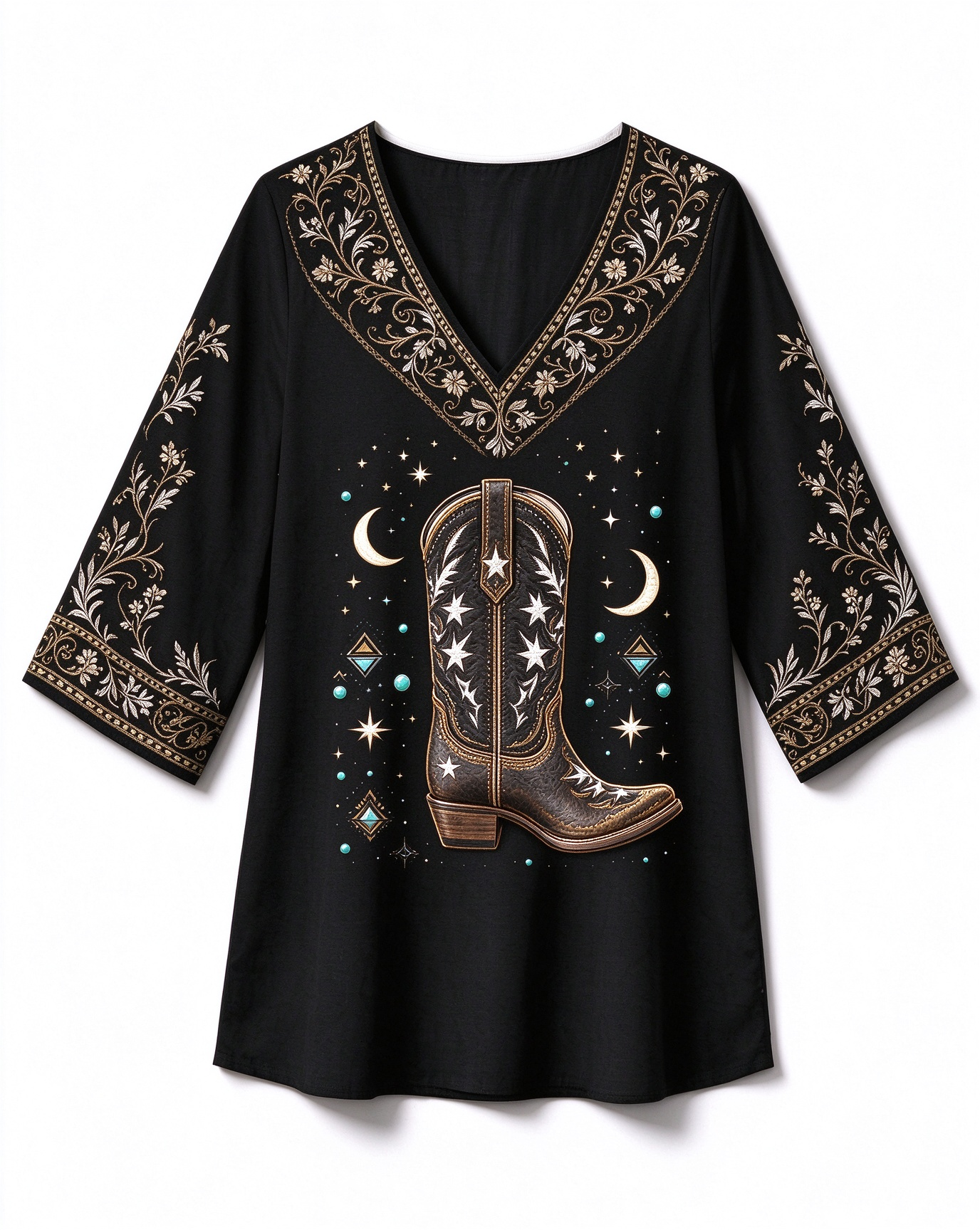 Cowboy Boots V-Neck Western long top
