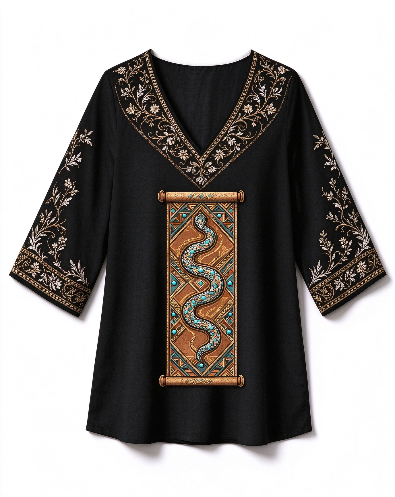 Turquoise Serpent V-Neck Boho Western-style long top