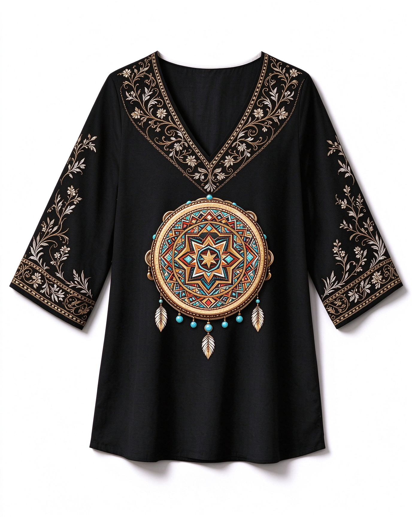 Dreamcatcher Mandala Tribe Geometric Print V-neck Long Top