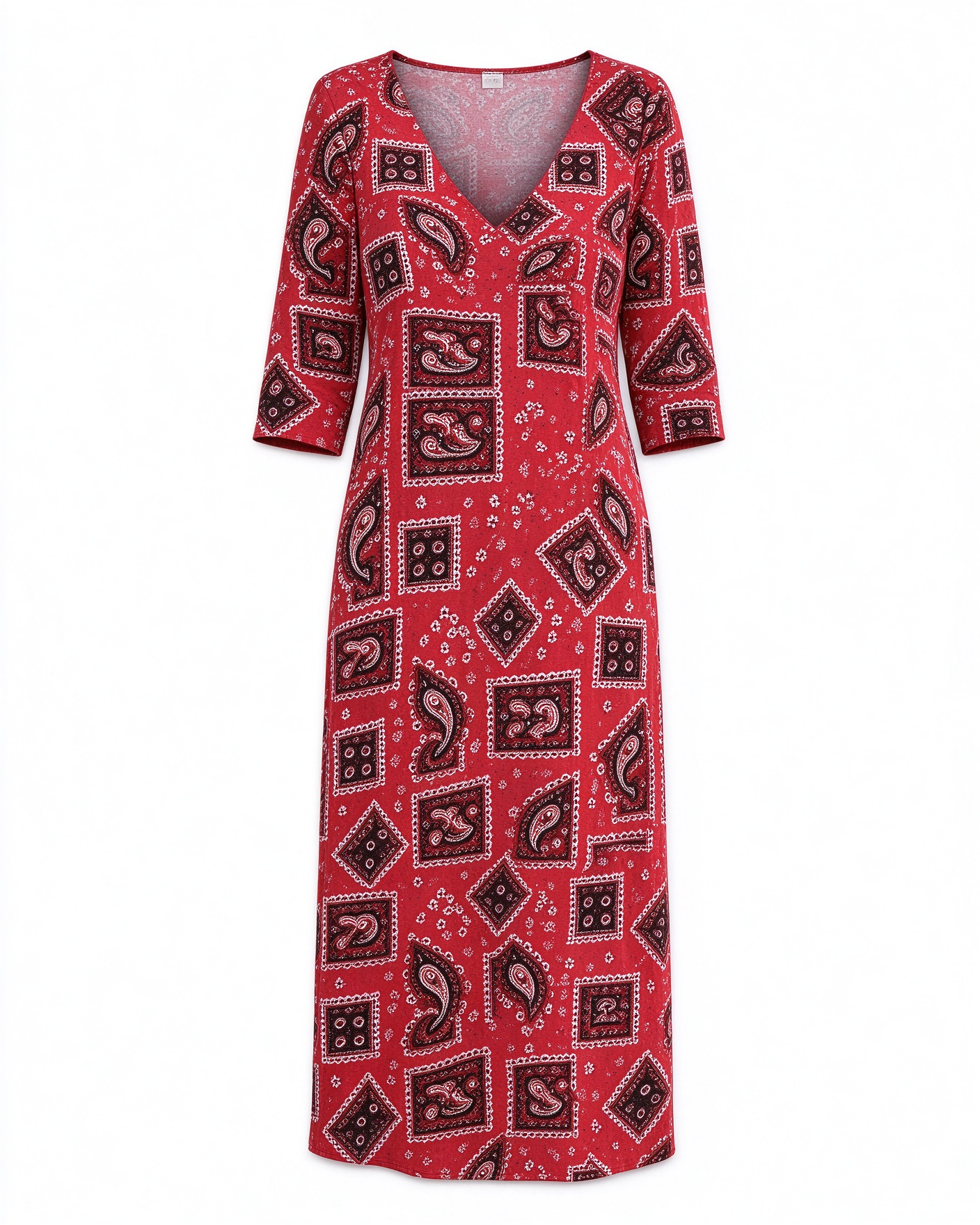 Western-style paisley print V-neck long dress