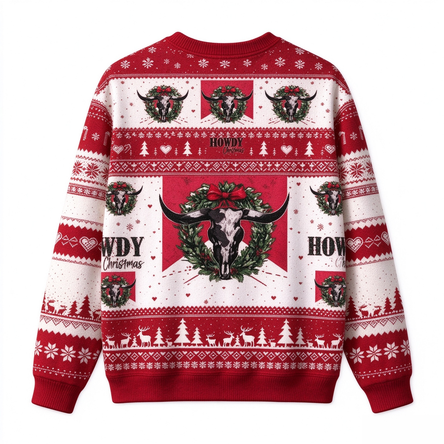 Longhorn Skull Wreath Country Cowboy Ugly Christmas Sweater