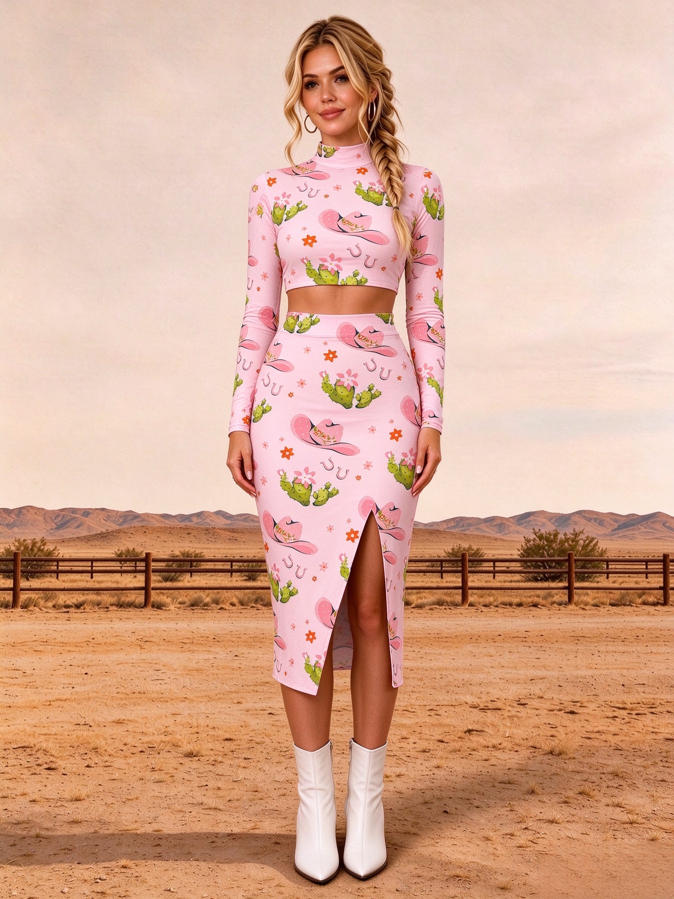 Pink Cactus Cowgirl Horseshoe Print Cami Dress 
