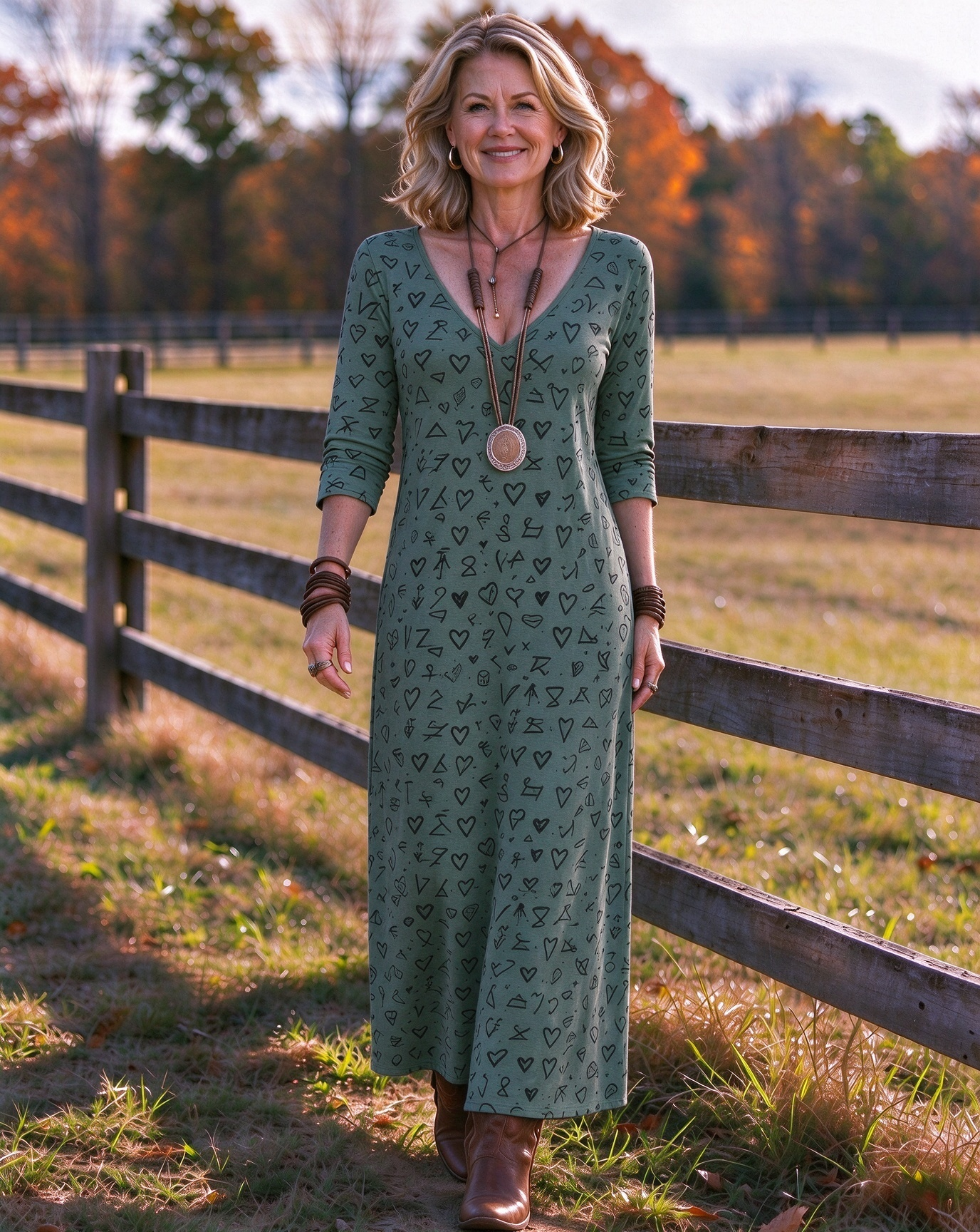 Hand-drawn heart symbol sketch Western V-Neck Printed Dress | Allover Print