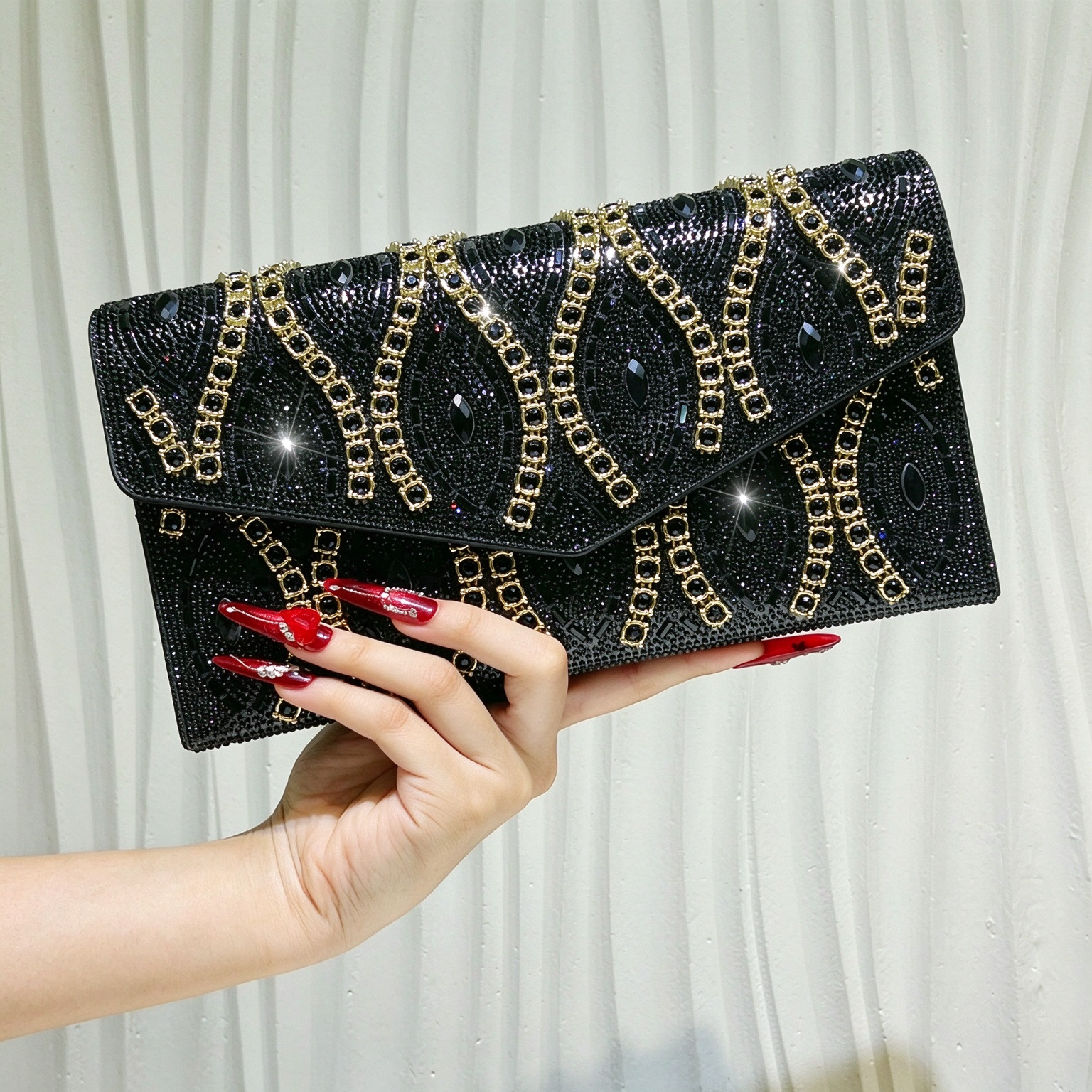 Vintage Western Geometric Chain Rhinestone Envelope Flap Evening Clutch