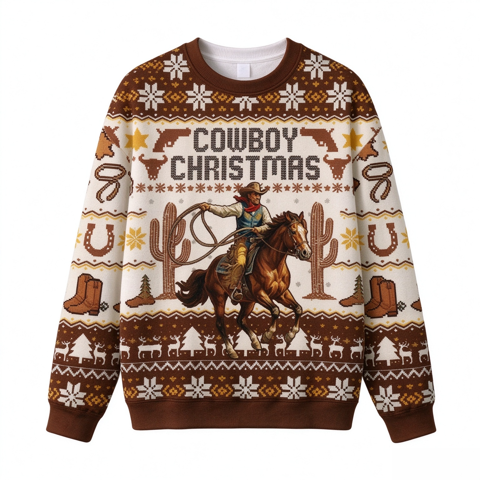 Western Holiday Rodeo Lasso Rider With Cactus And Boots Ugly