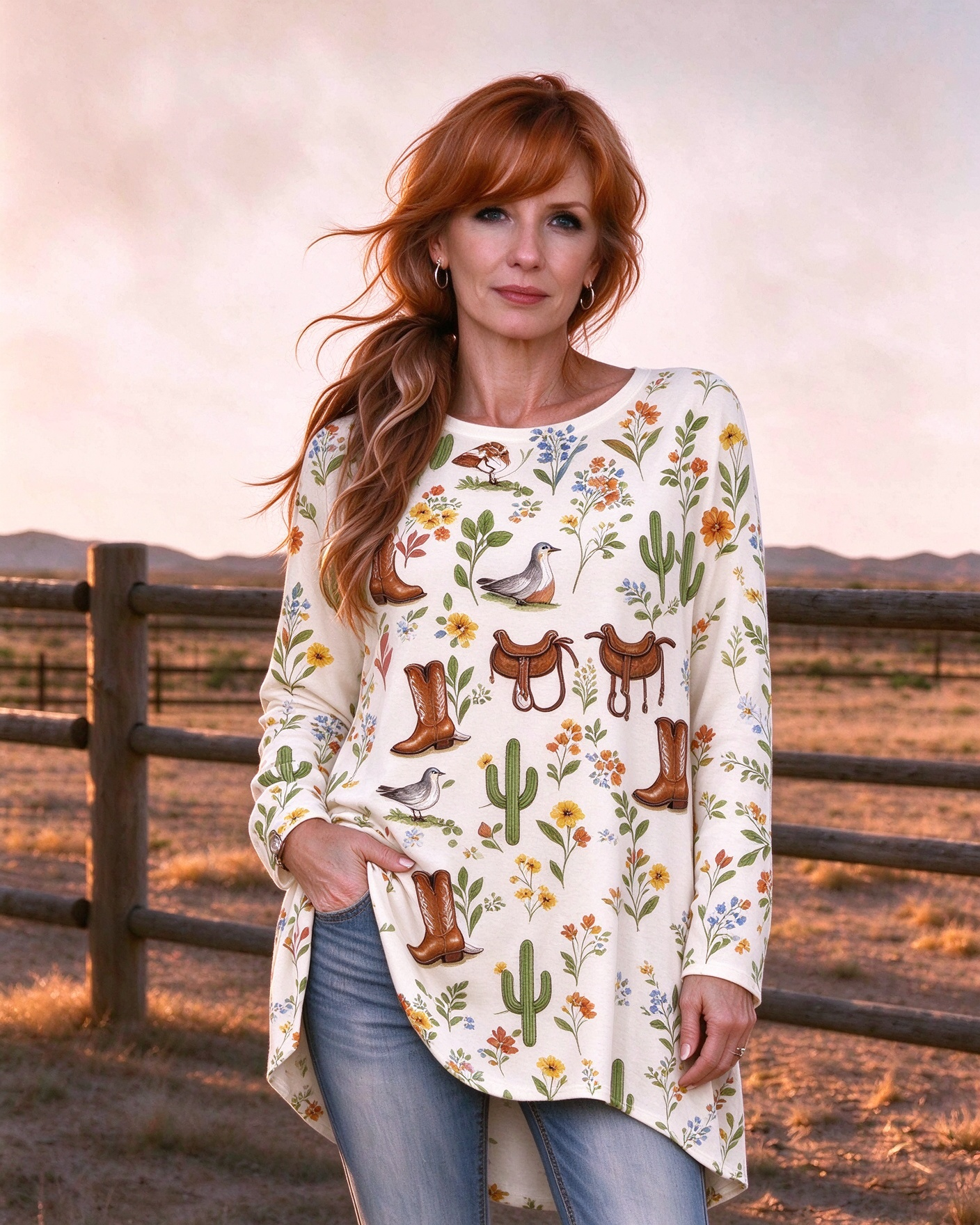 Desert Bloom Long Sleeve Crew Top