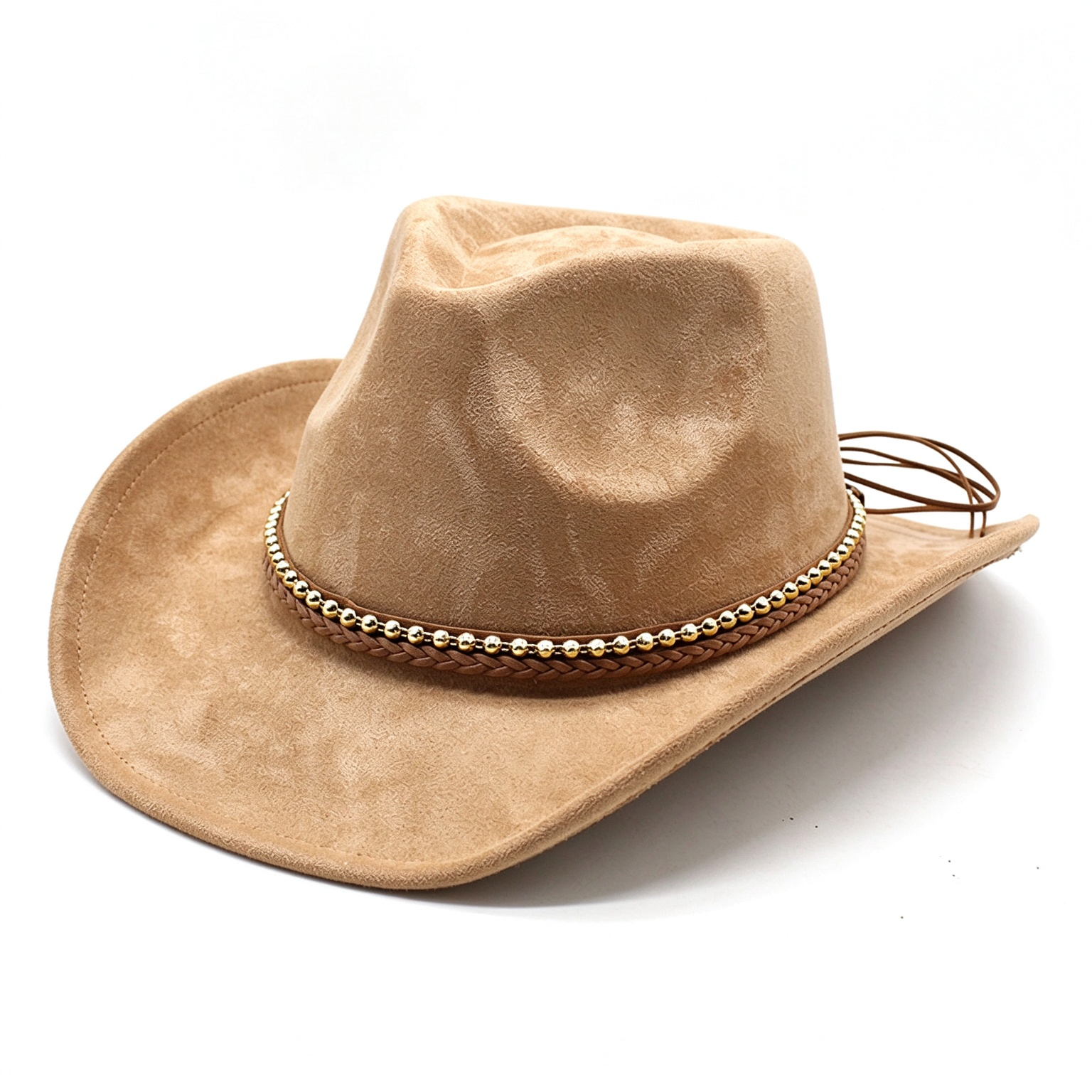 Vintage Western Beaded Braided Band Wide Brim Cowboy Hat