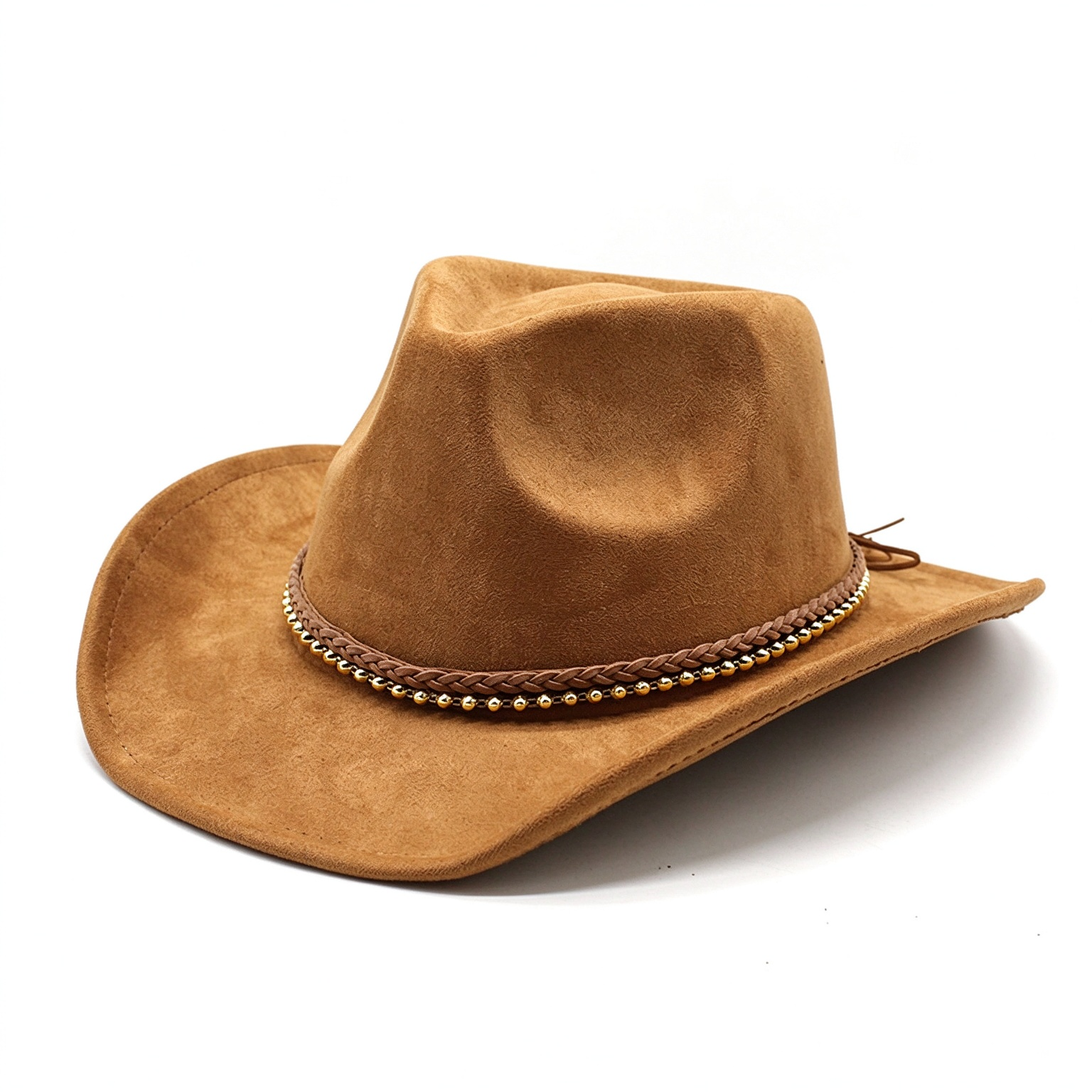 Vintage Western Beaded Braided Band Wide Brim Cowboy Hat