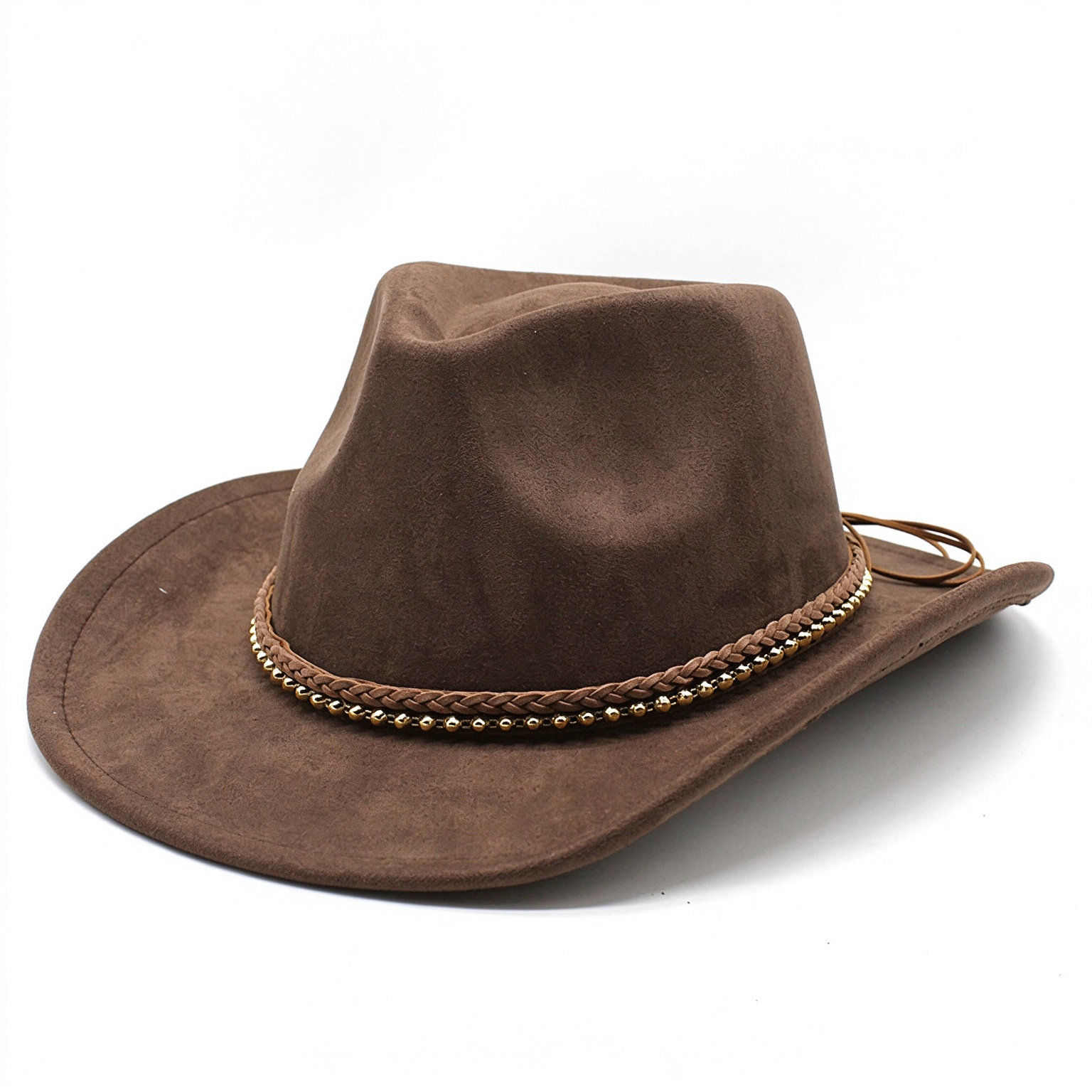 Vintage Western Beaded Braided Band Wide Brim Cowboy Hat