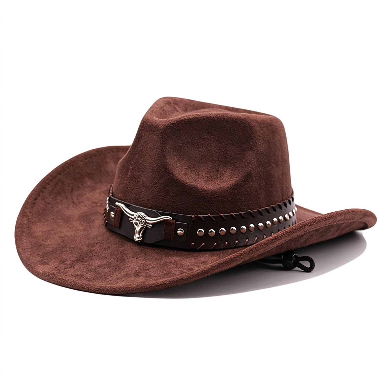 Vintage Western Longhorn Bull Head Studded Band Wide Brim Cowboy Hat