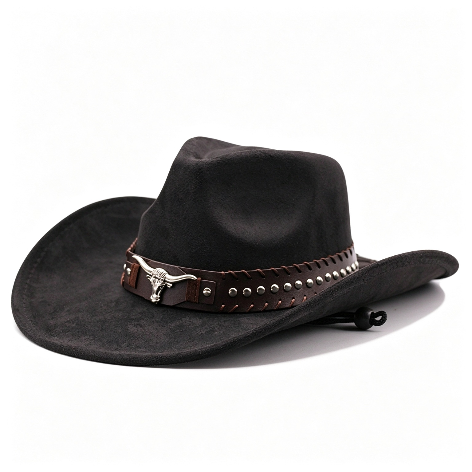 Vintage Western Longhorn Bull Head Studded Band Wide Brim Cowboy Hat