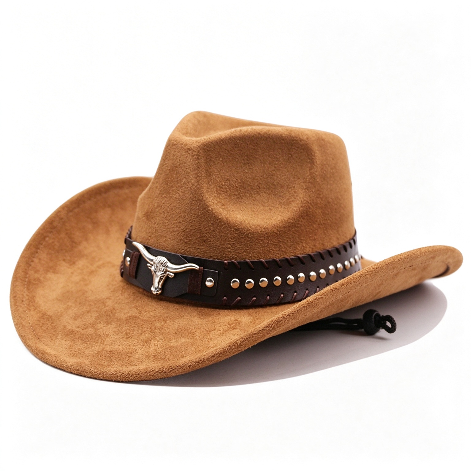 Vintage Western Longhorn Bull Head Studded Band Wide Brim Cowboy Hat