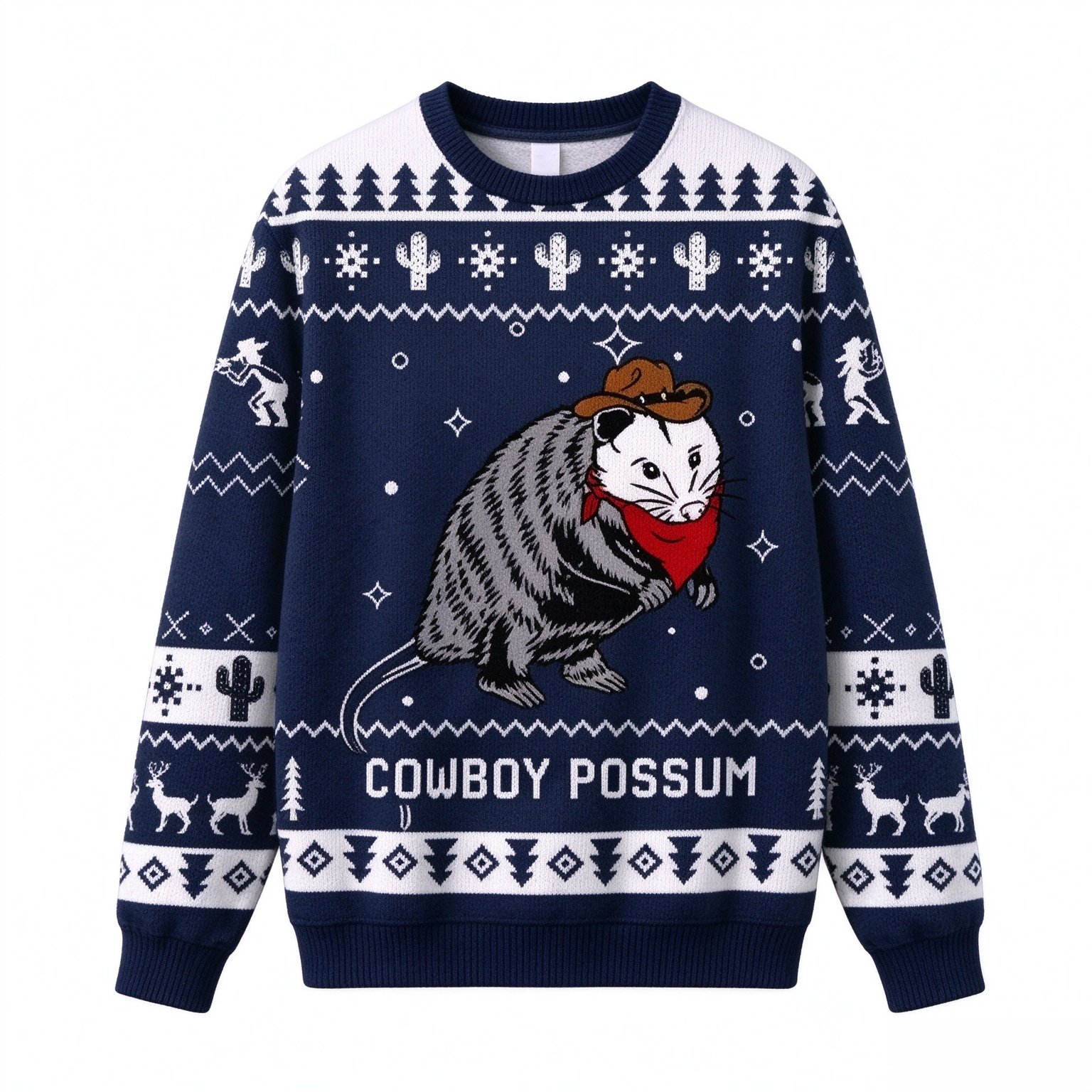 Cowboy Possum Ugly Christmas Sweater