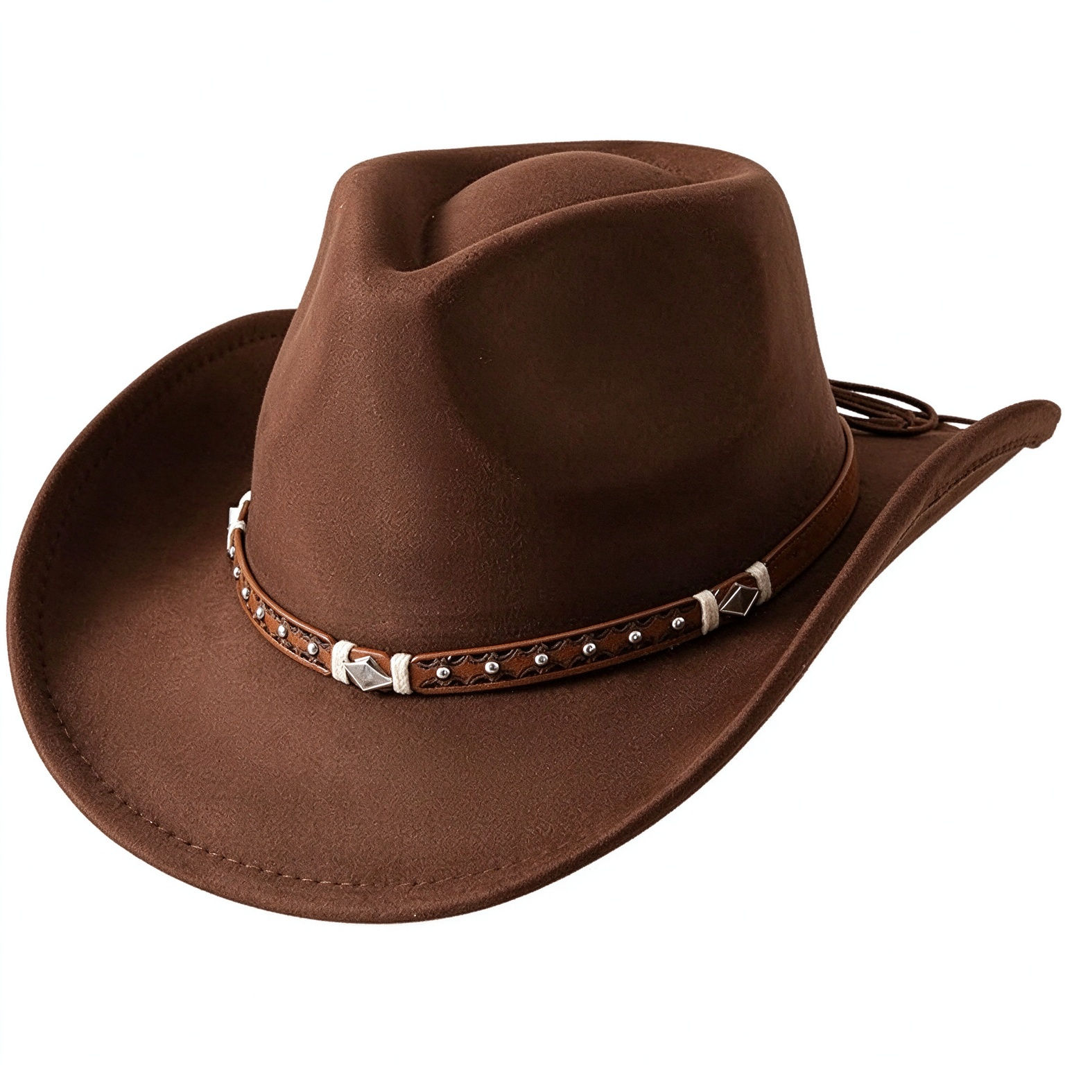 Retro Western Studded Diamond Hatband Rolled Brim Cowboy Hat