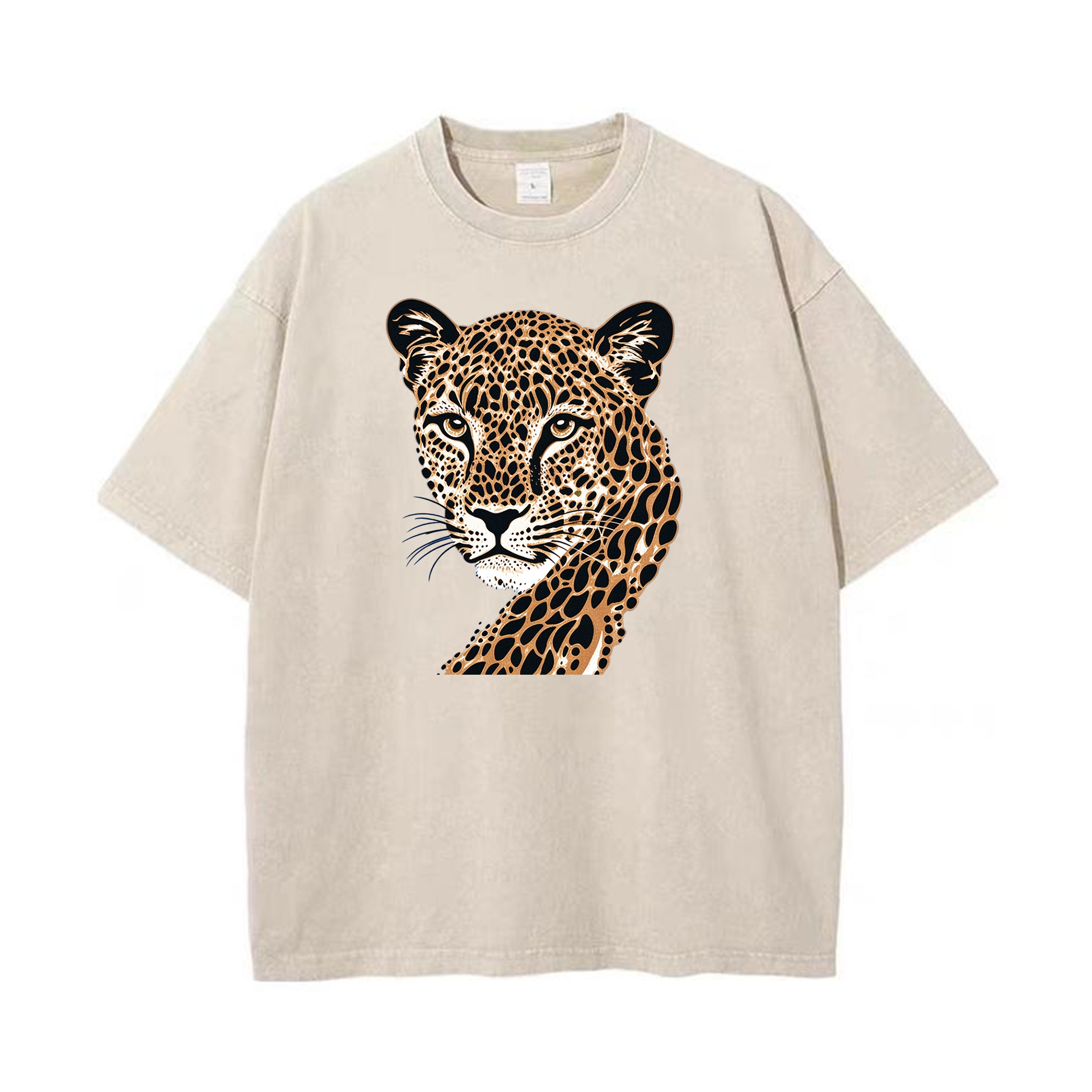 Vintage Leopard Portrait Graphic Washed Crewneck Short Sleeve T-Shirt