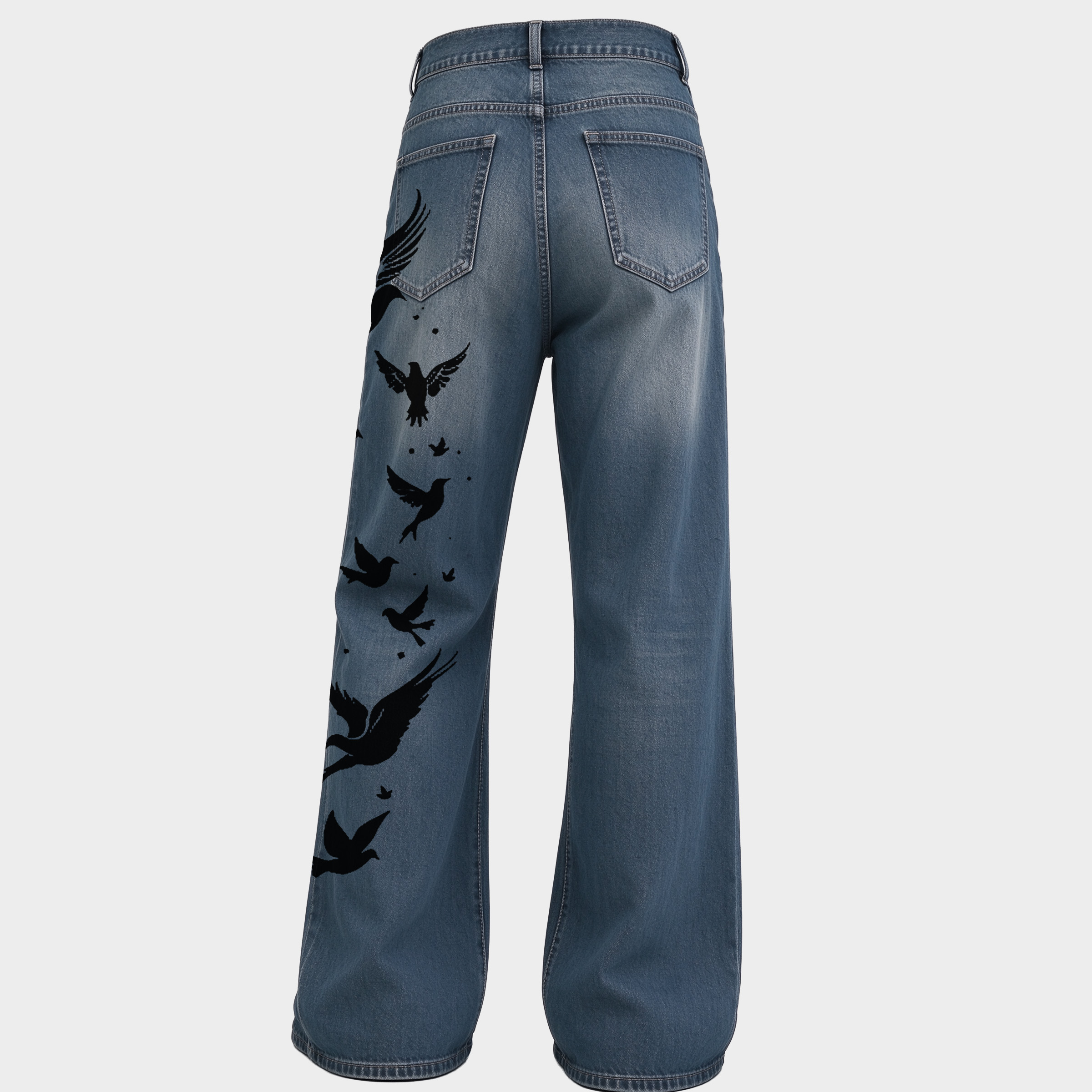 High Waisted Flying Dove Graphic Wide Leg Jeans