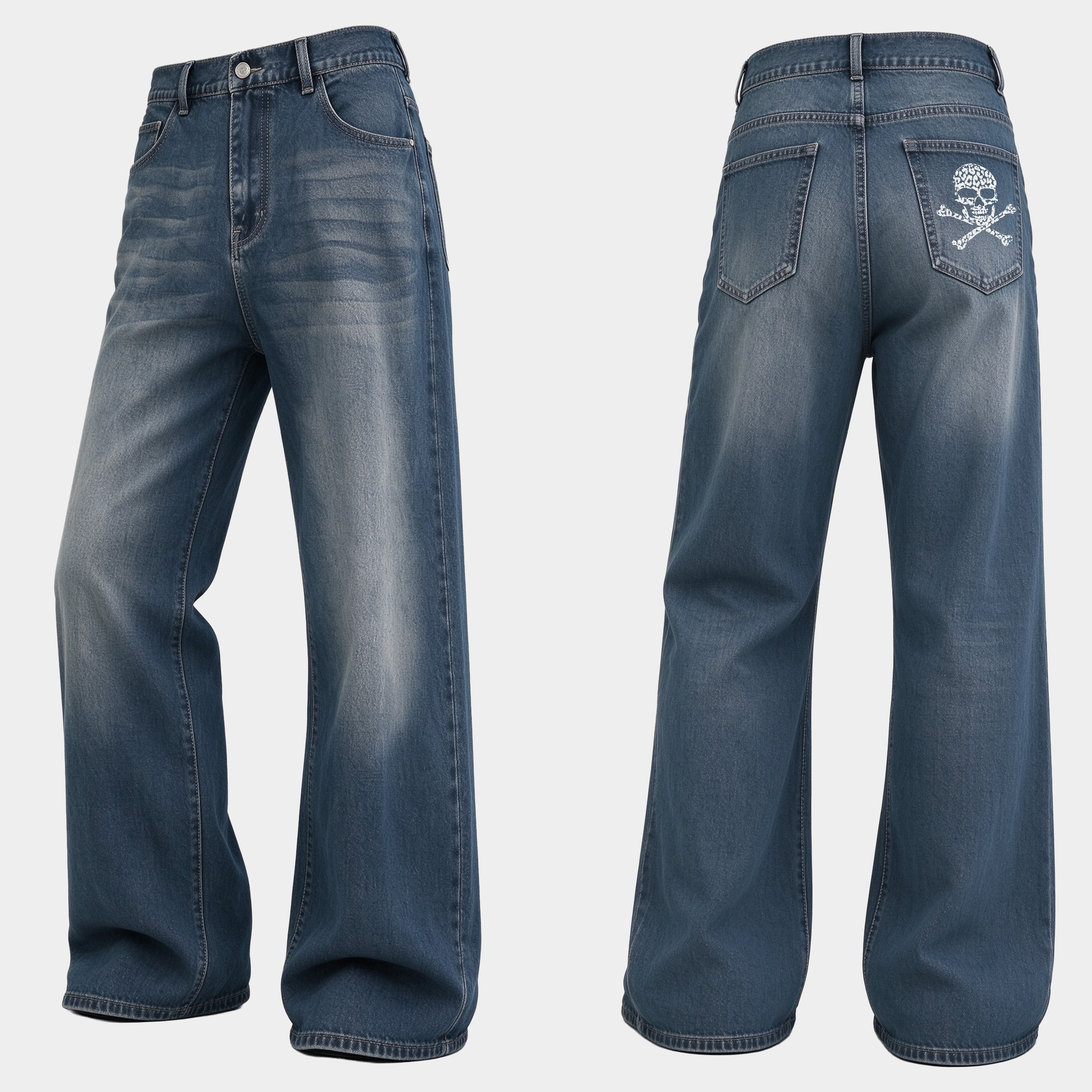 Vintage Gothic Skull Graphic Wide Leg Jeans