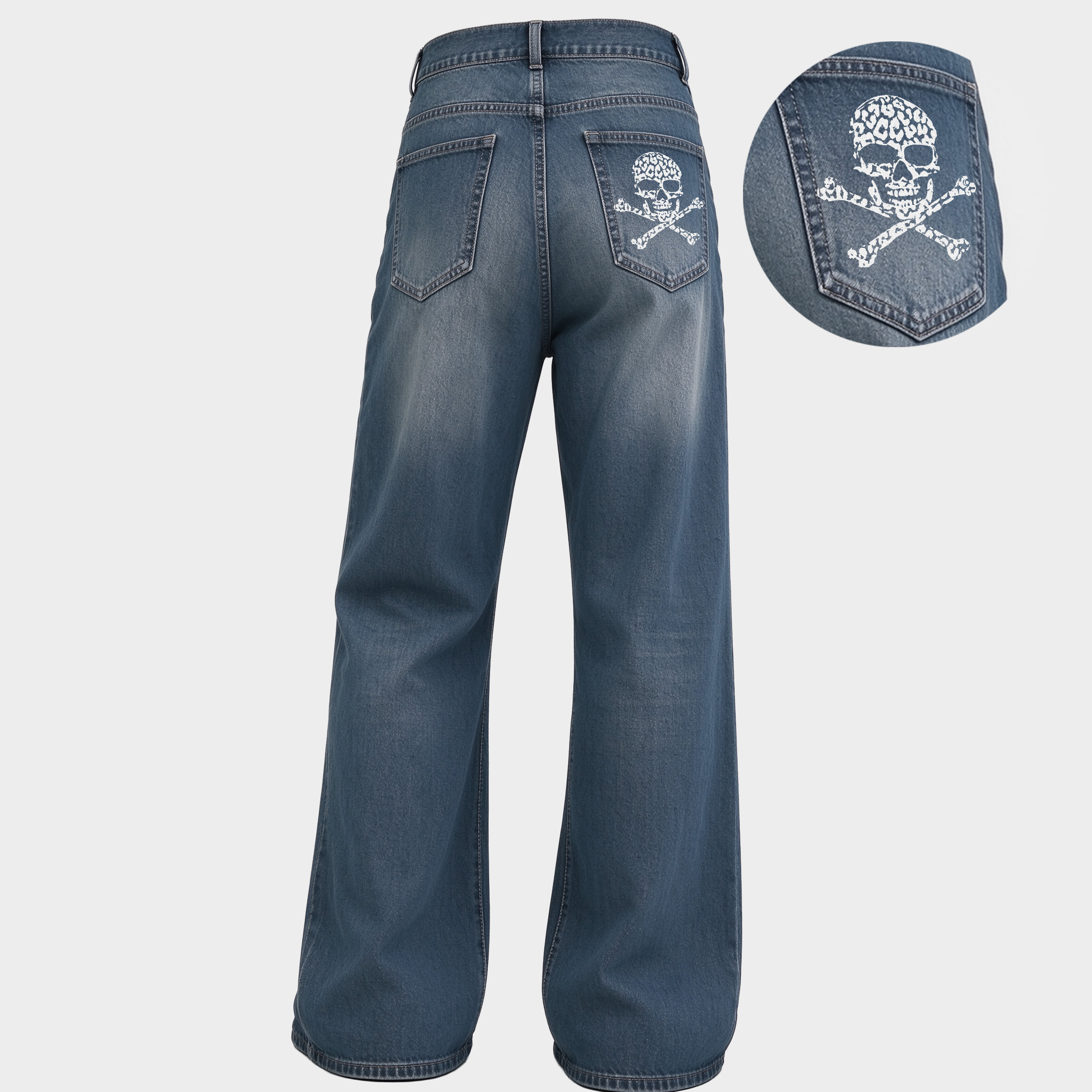 Vintage Gothic Skull Graphic Wide Leg Jeans