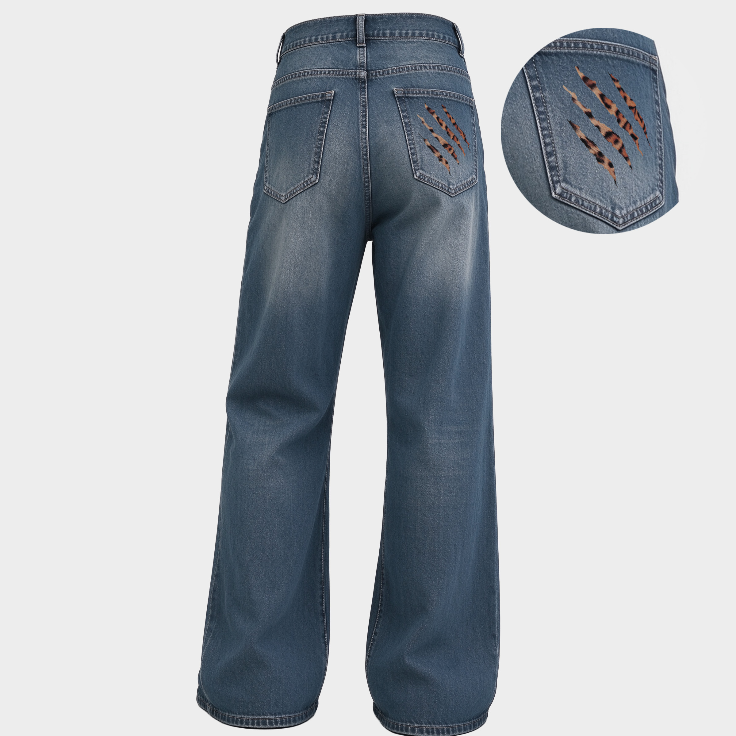 Vintage Leopard Distressed Wide Leg Jeans