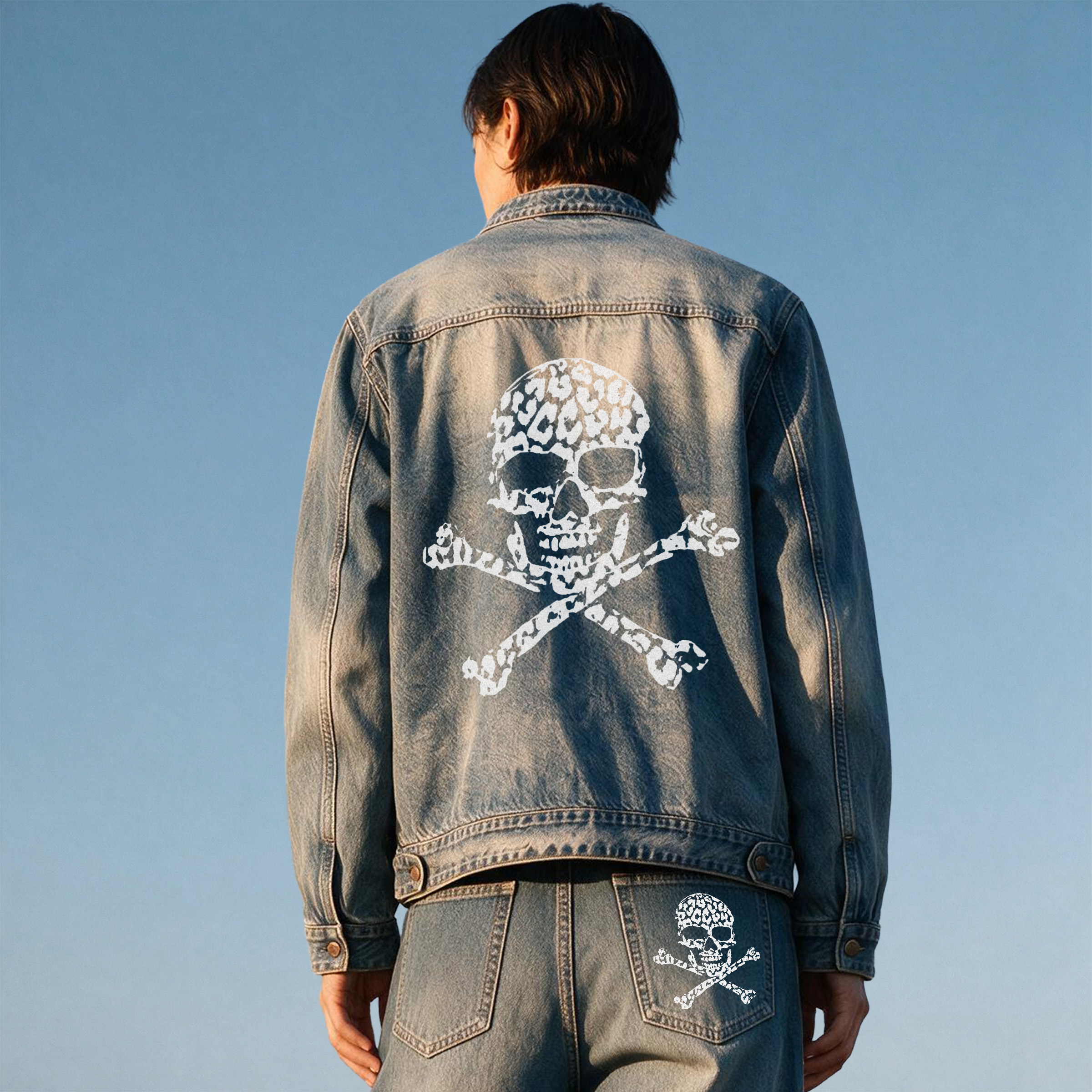 Vintage Gothic Skull Back Graphic Denim Jacket