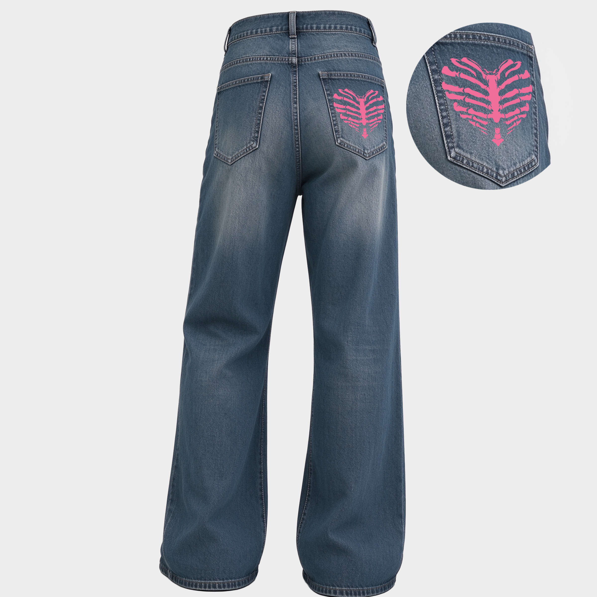 Vintage Gothic Heart Skeleton Graphic Wide Leg Jeans