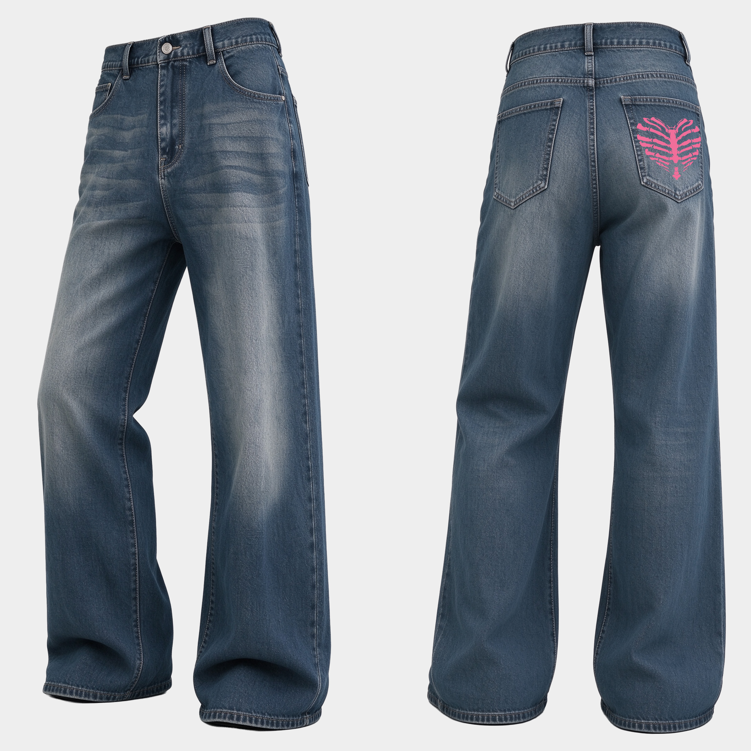Vintage Gothic Heart Skeleton Graphic Wide Leg Jeans