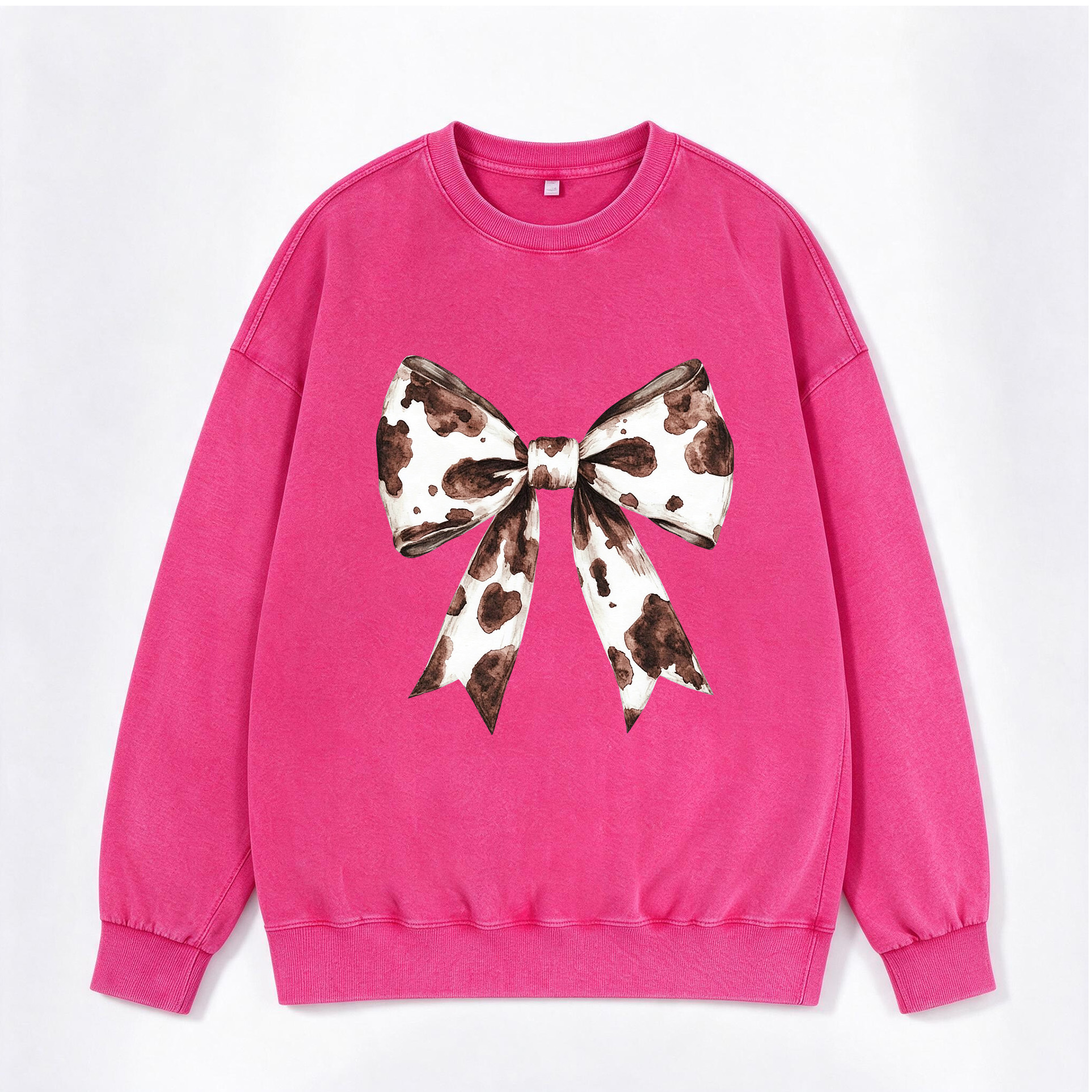 Vintage Western Cow Print Bow Back Print Washed Crewneck Sweatshirt