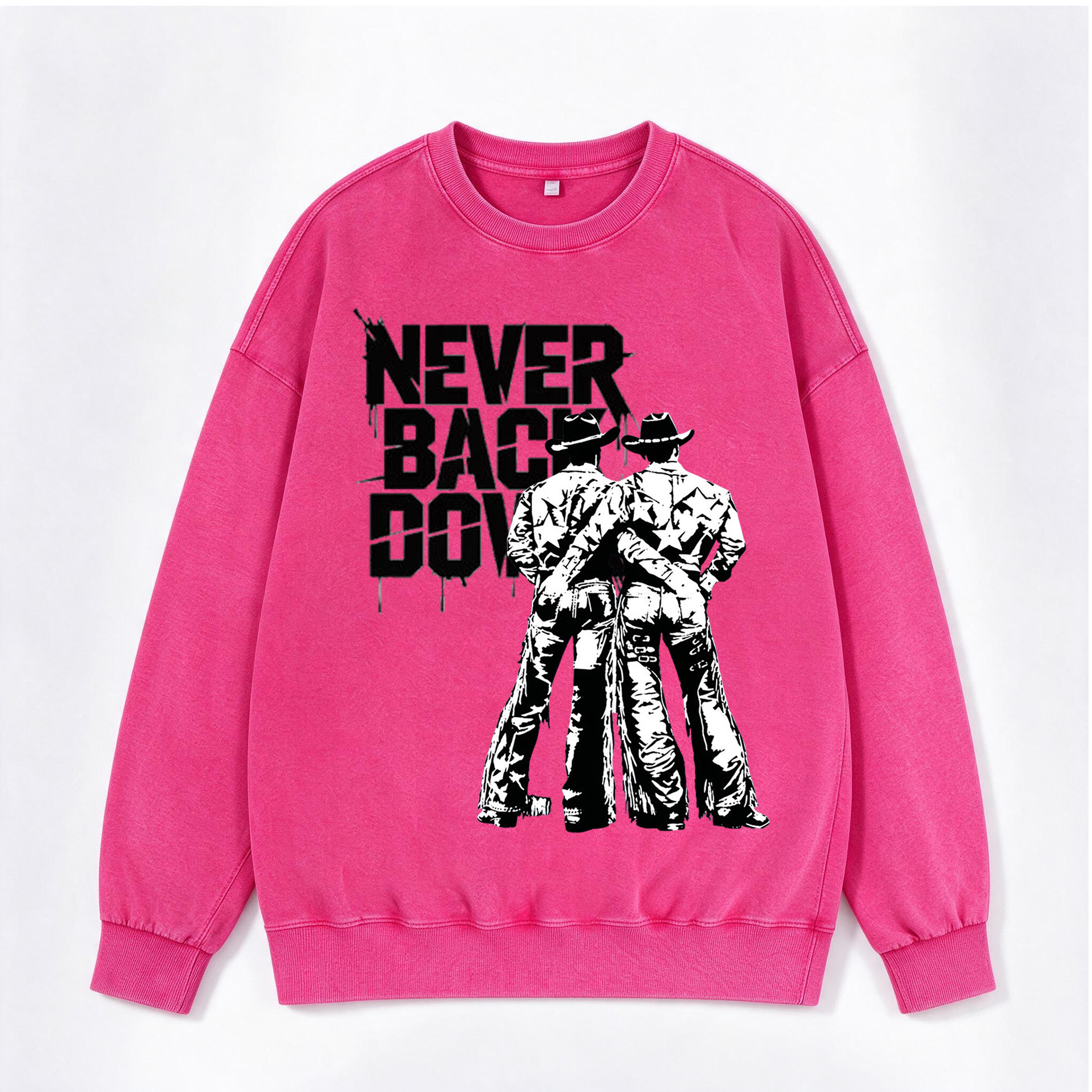 Never Back Down Cowboys Print Washed Crewneck Sweatshirt