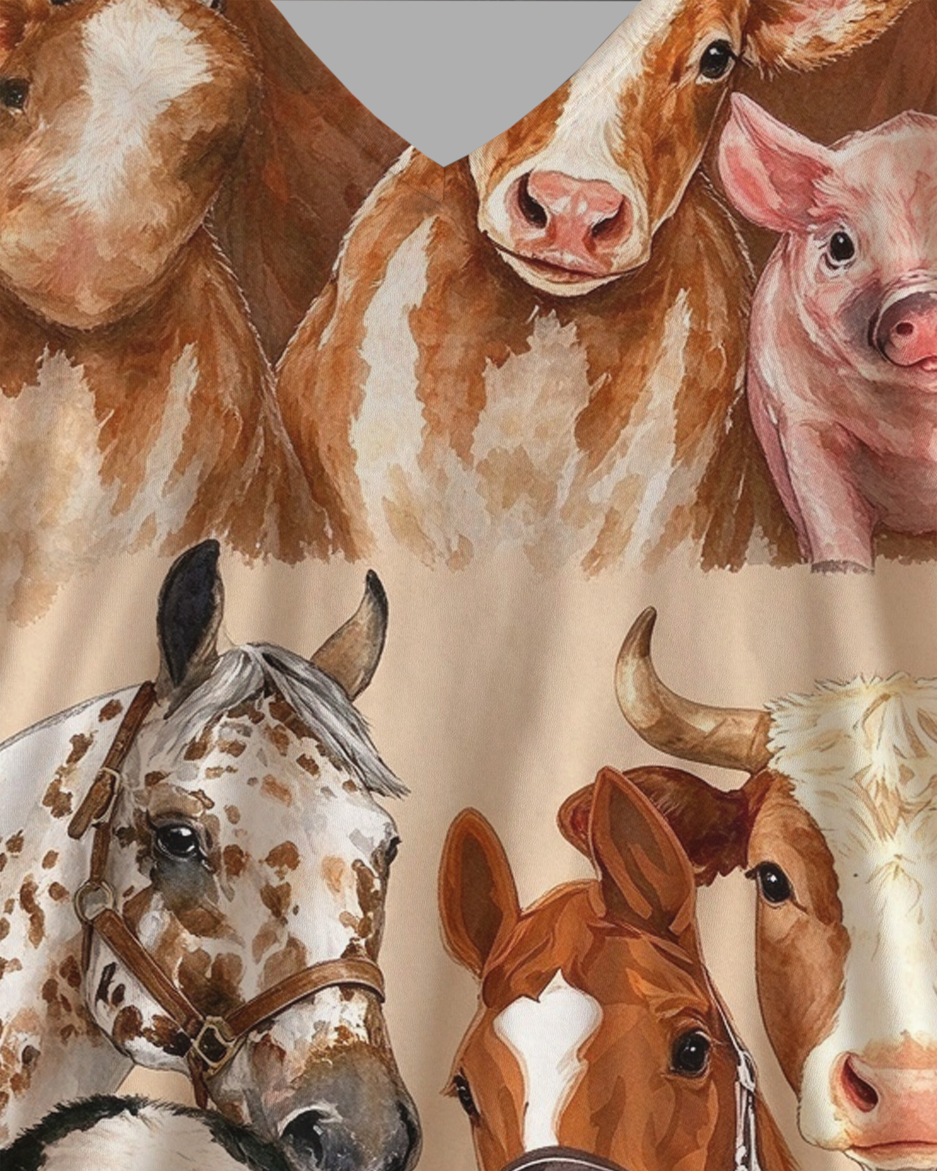 Dairy Cow Horse Cattle Group Western V-Neck Printed Dress | Allover Print