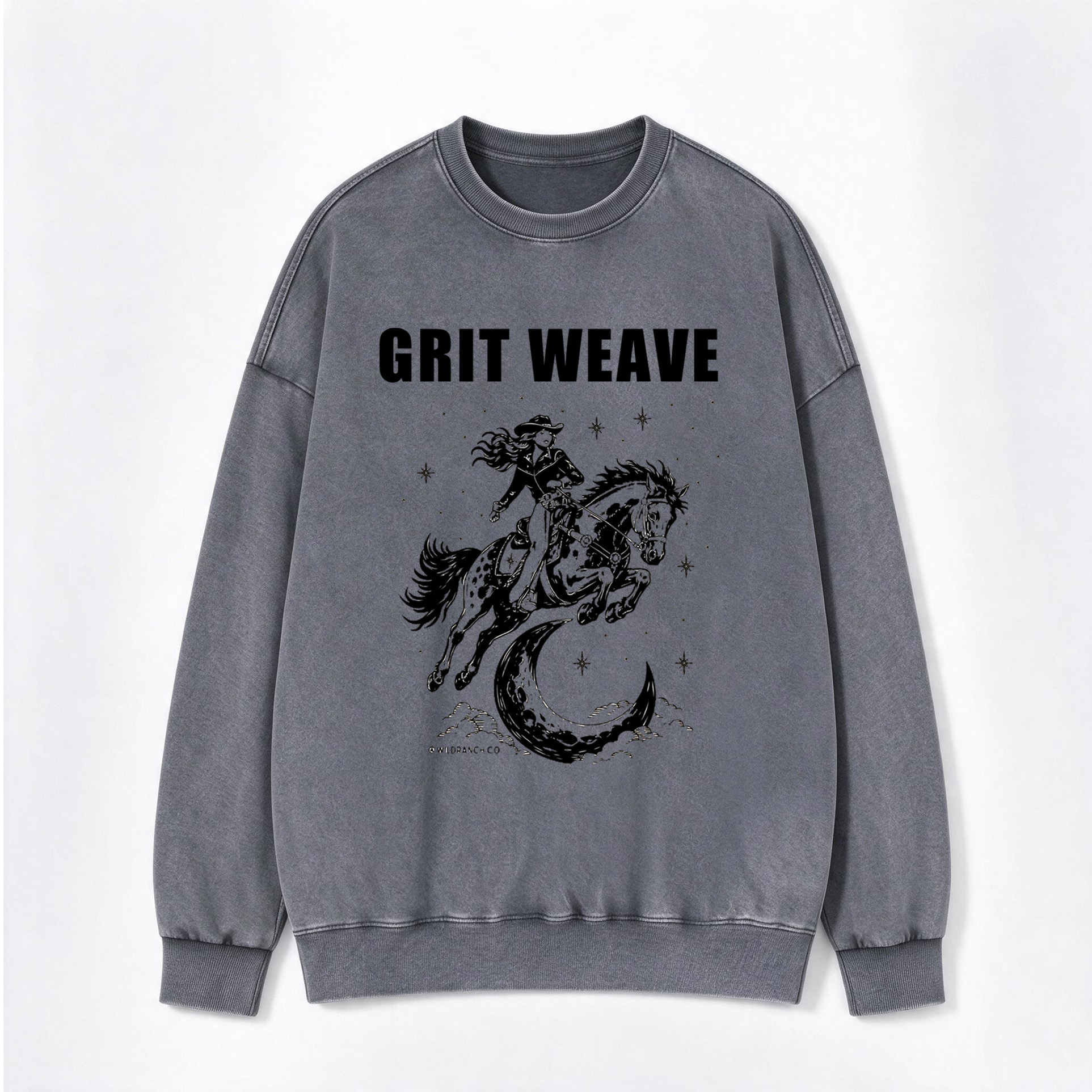 Vintage Western Celestial Crescent Moon Cowgirl Washed Crewneck Sweatshirt