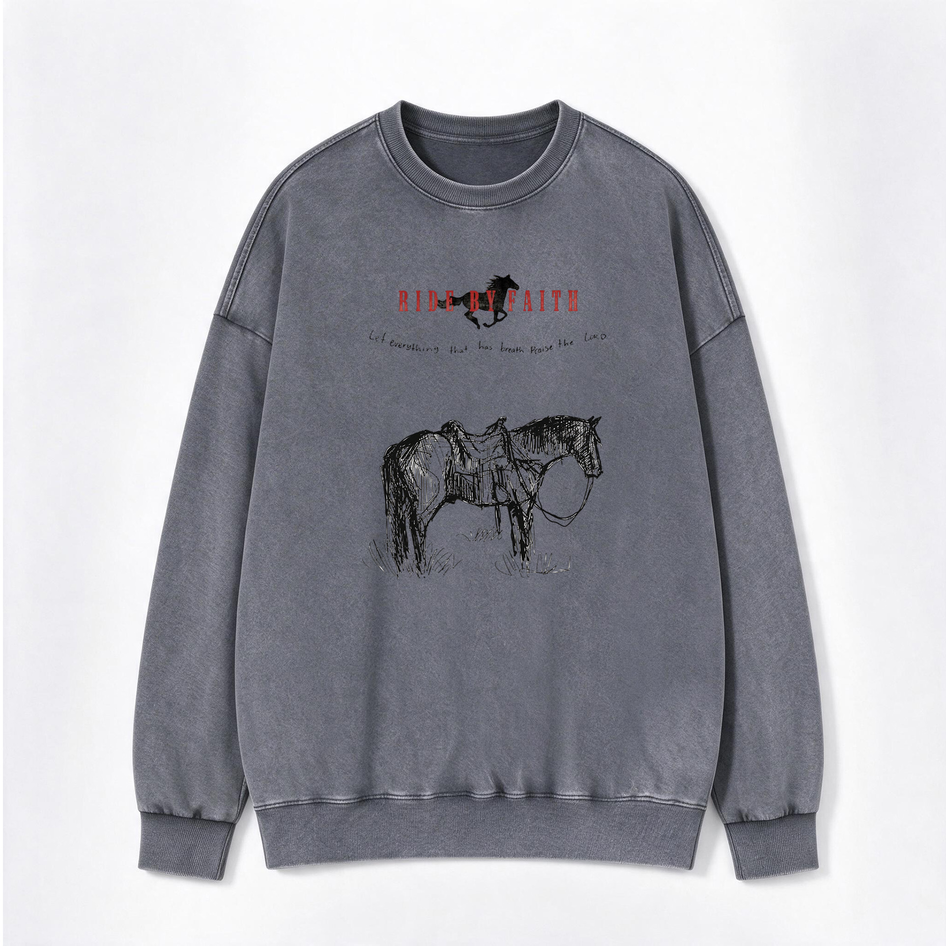 Vintage Ride By Faith Horse Print Washed Crewneck Sweatshirt