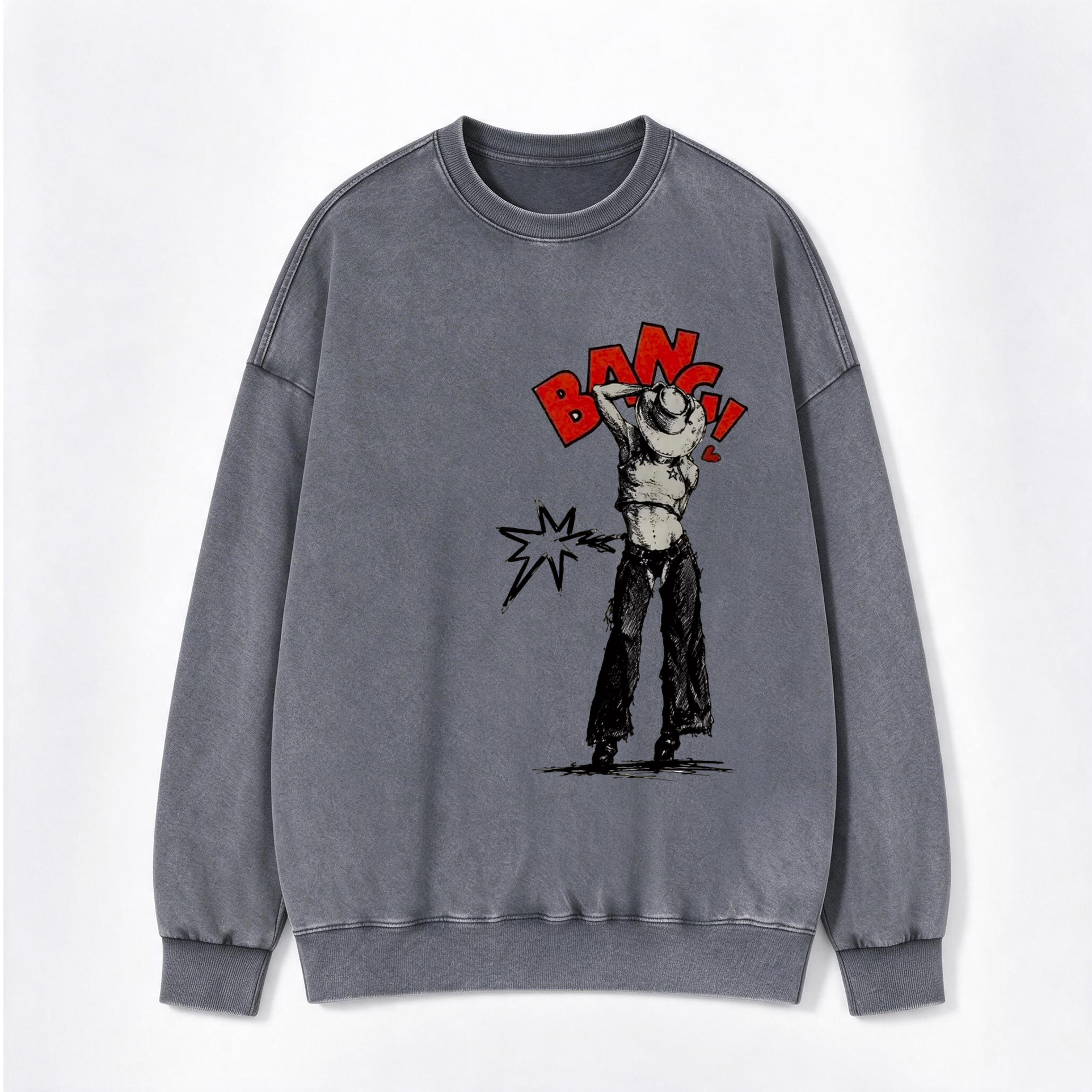 Vintage Pop Art Western Girl Print Washed Crewneck Sweatshirt