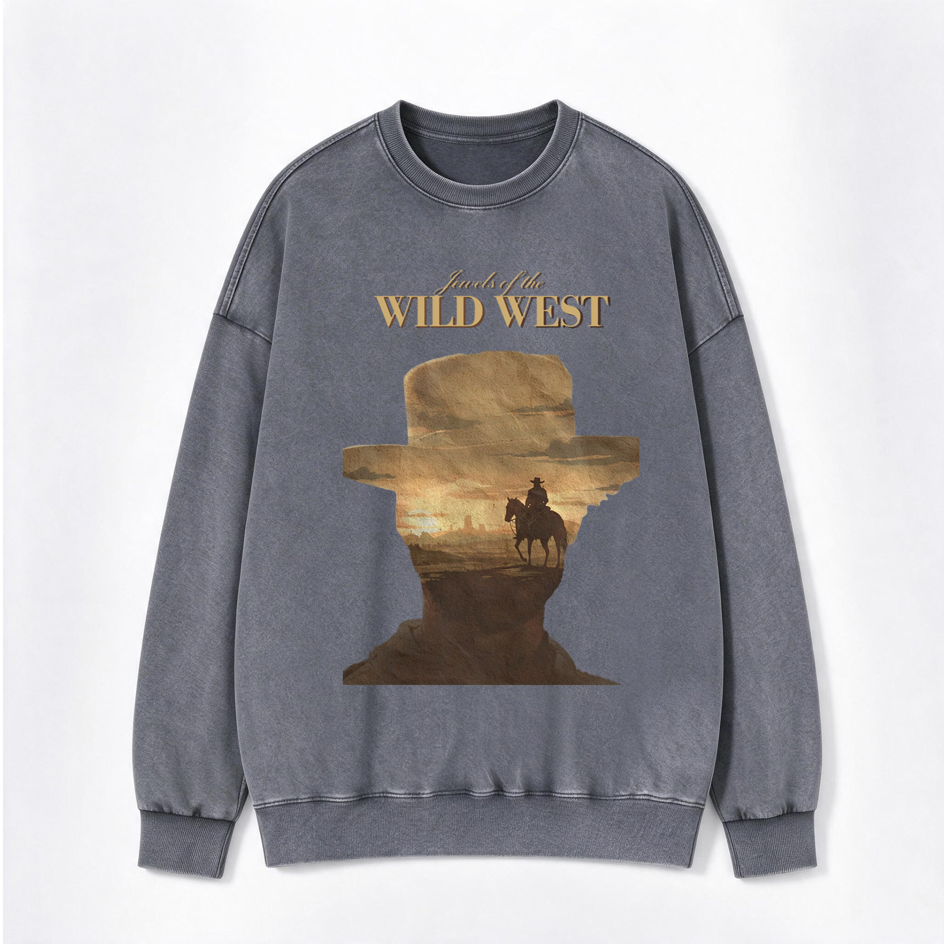 Vintage Western Wild West Print Washed Crewneck Sweatshirt