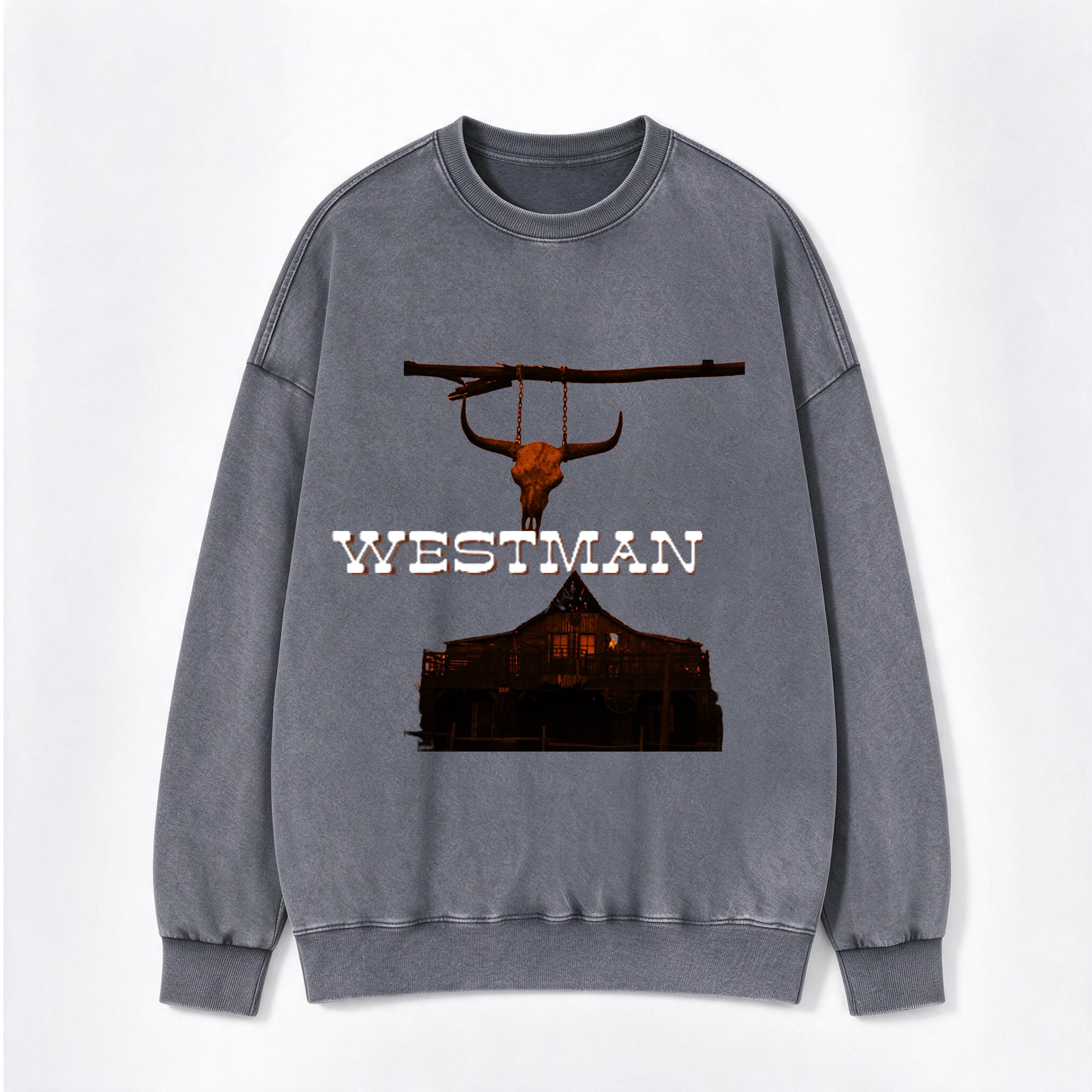 Westman Longhorn Skull Western Saloon Crewneck Sweatshirt