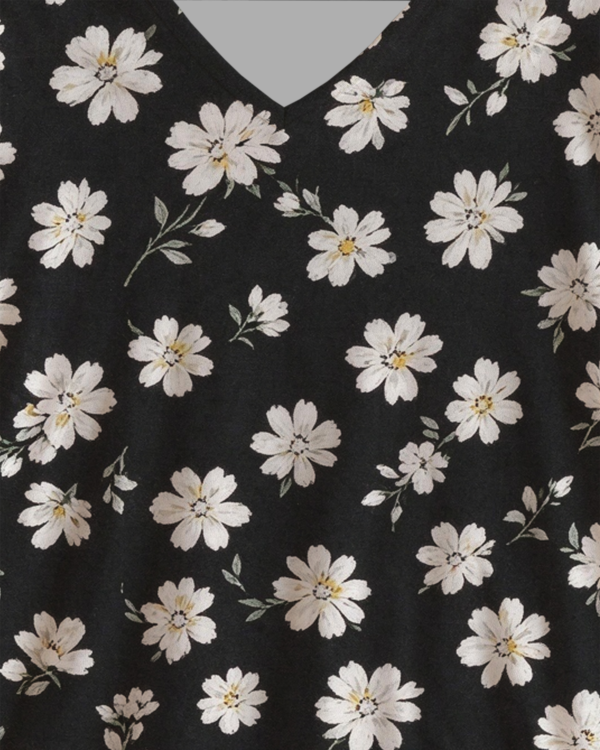 White daisy floral pattern Western V-Neck Printed Dress | Allover Print