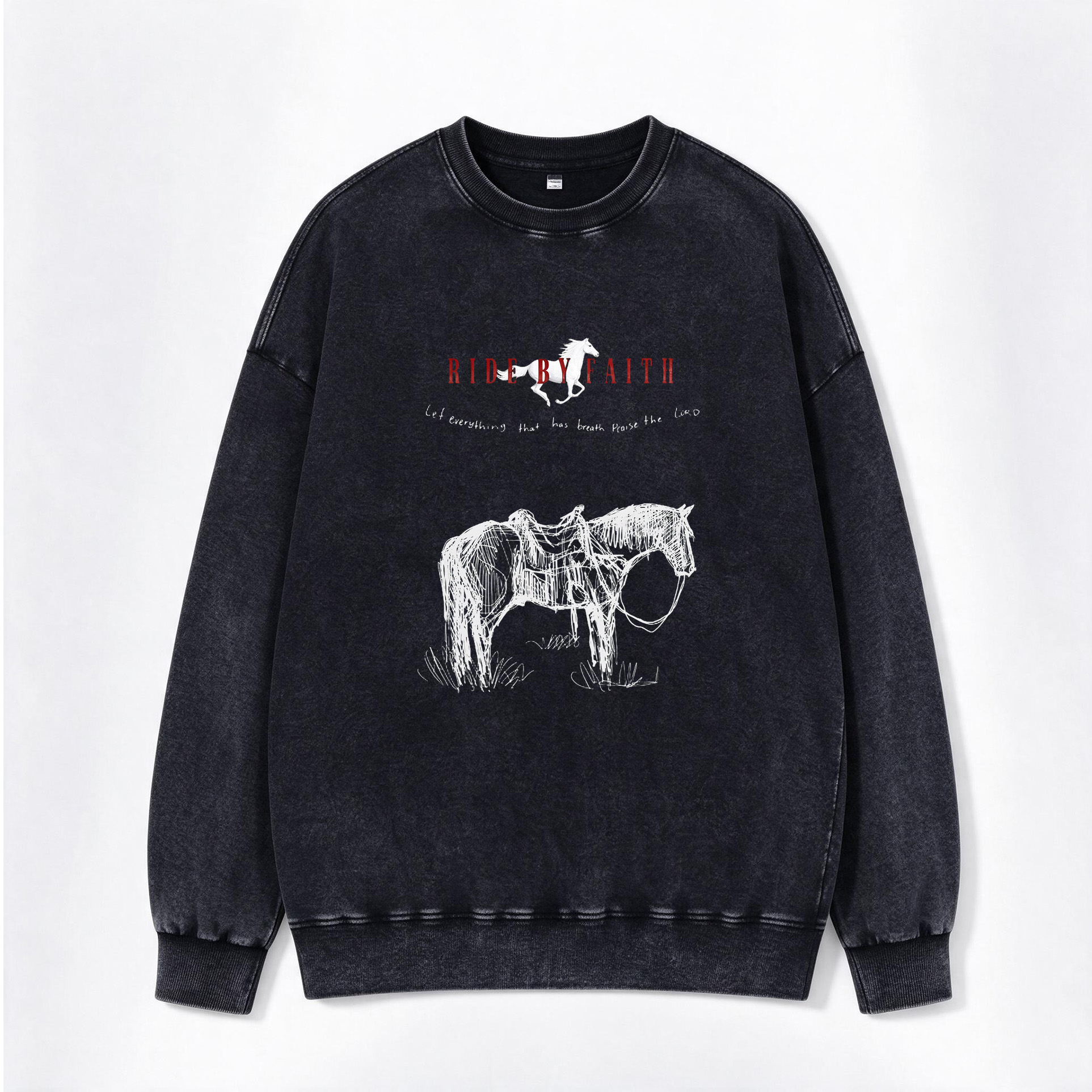 Vintage Ride By Faith Horse Print Washed Crewneck Sweatshirt