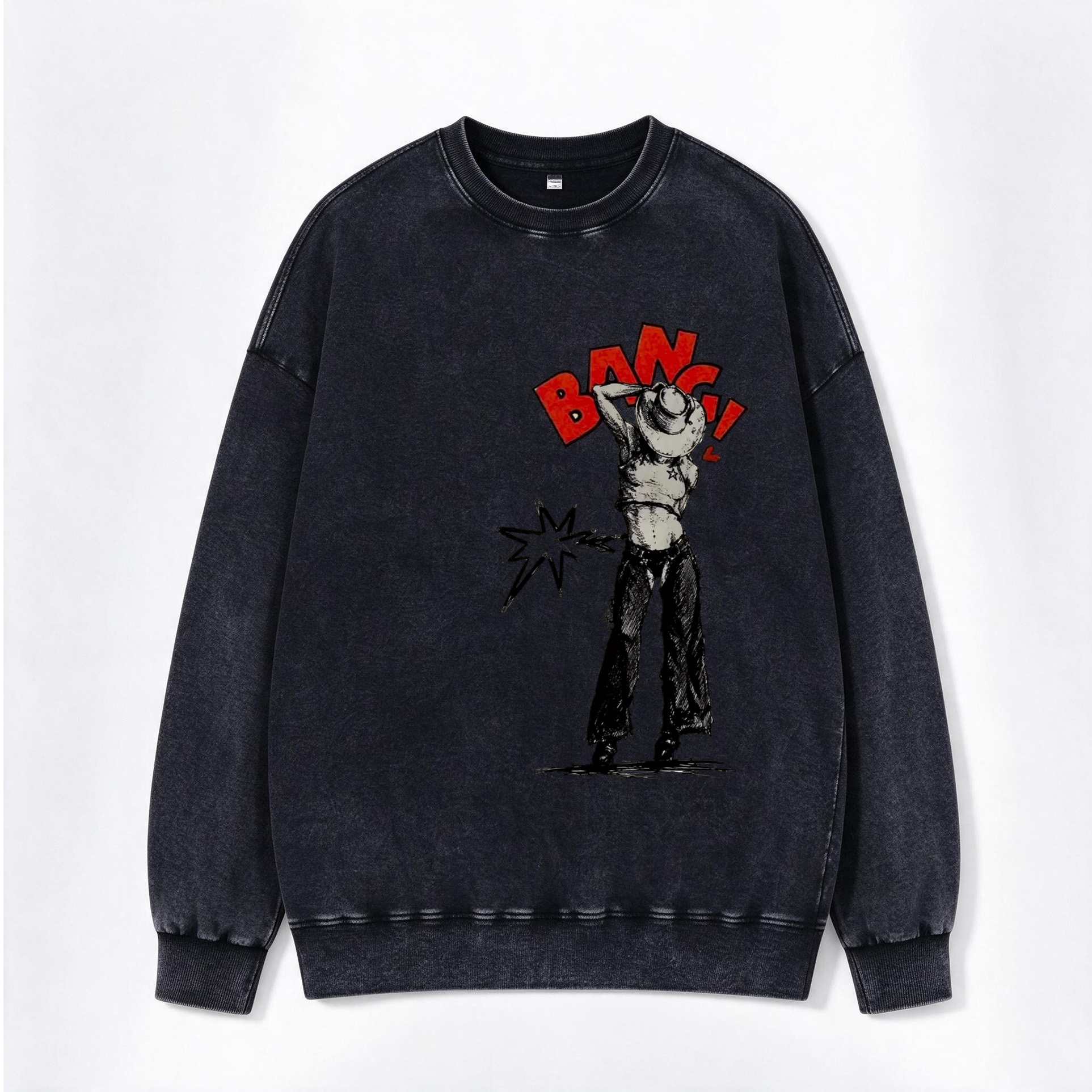 Vintage Pop Art Western Girl Print Washed Crewneck Sweatshirt