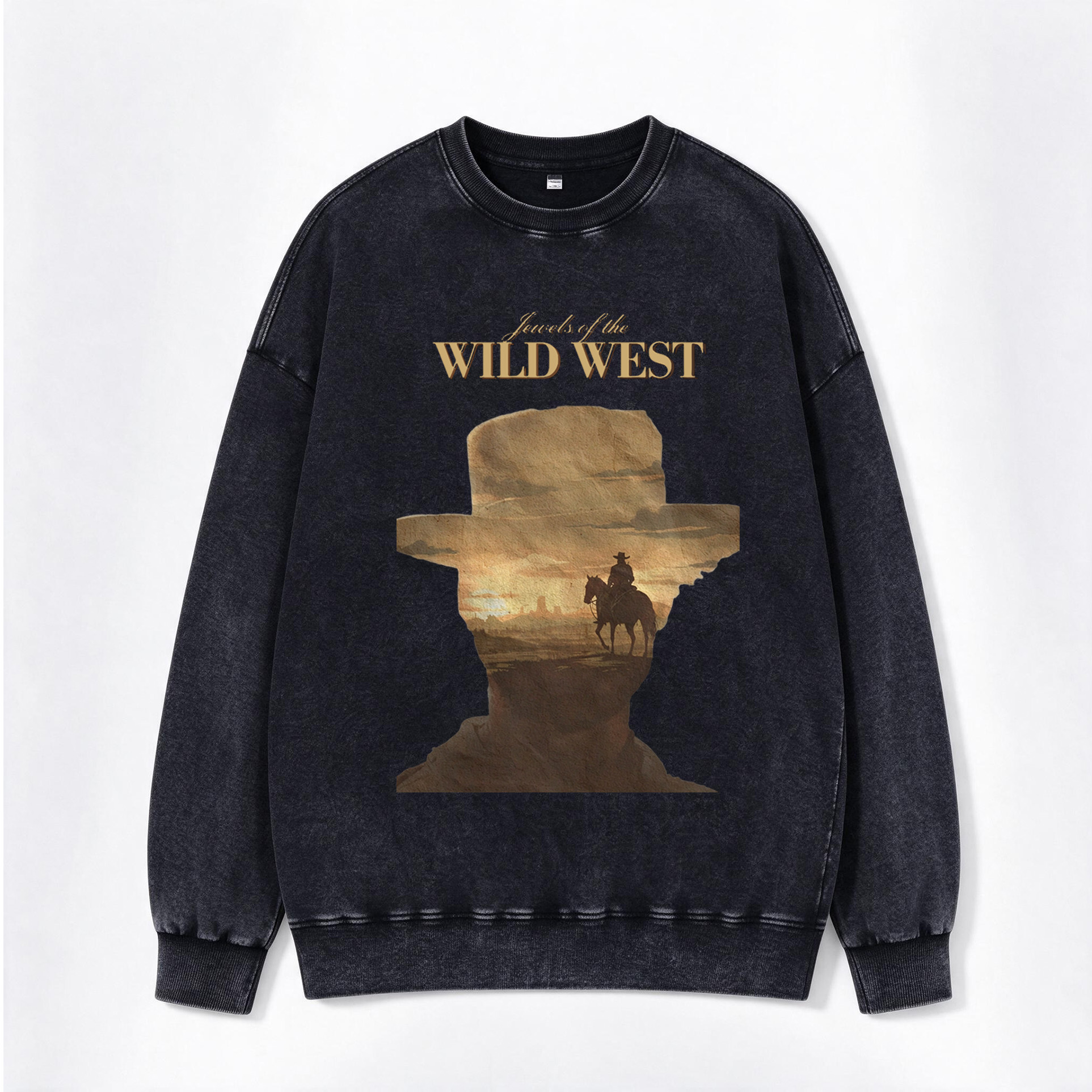 Vintage Western Wild West Print Washed Crewneck Sweatshirt