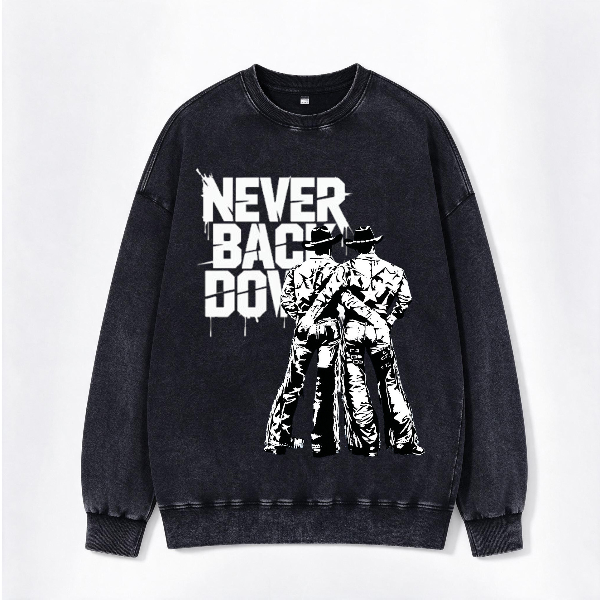 Never Back Down Cowboys Print Washed Crewneck Sweatshirt