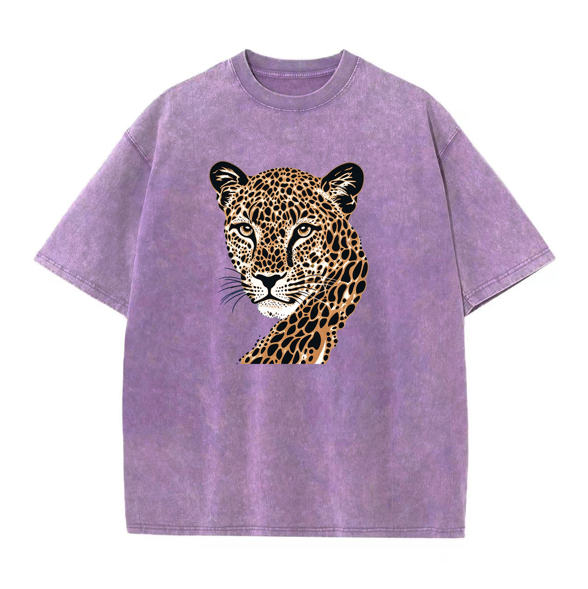 Vintage Leopard Portrait Graphic Washed Crewneck Short Sleeve T-Shirt