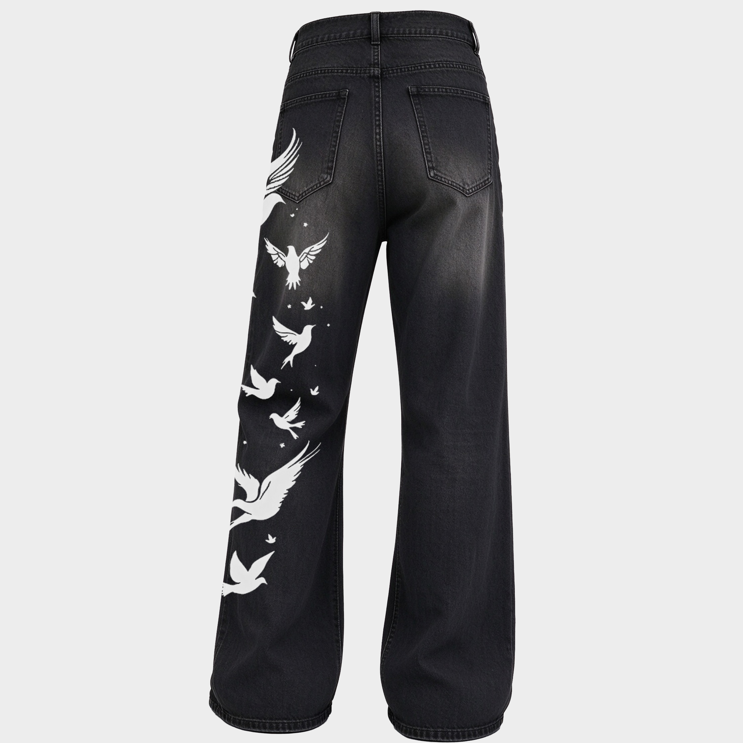 High Waisted Flying Dove Graphic Wide Leg Jeans