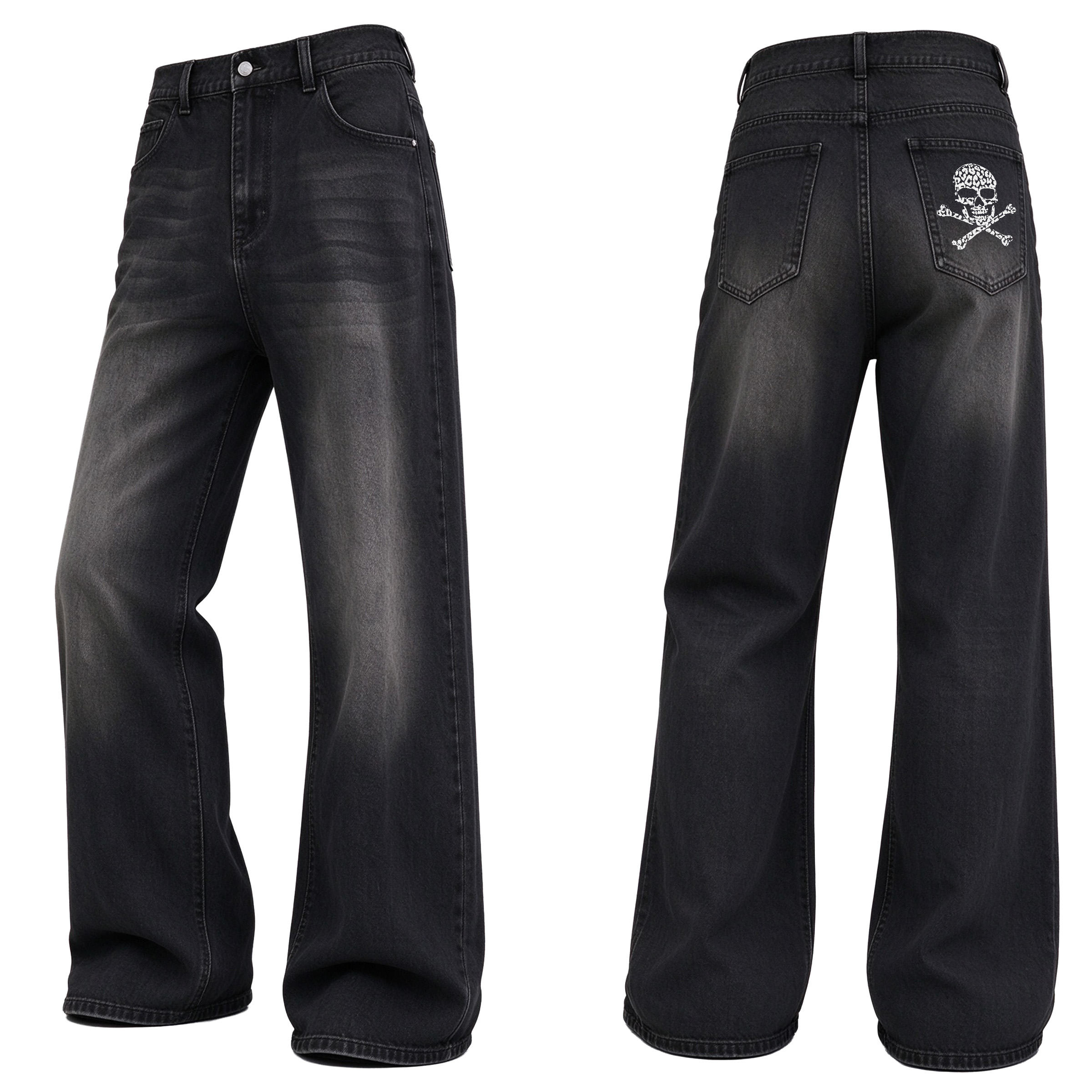 Vintage Gothic Skull Graphic Wide Leg Jeans