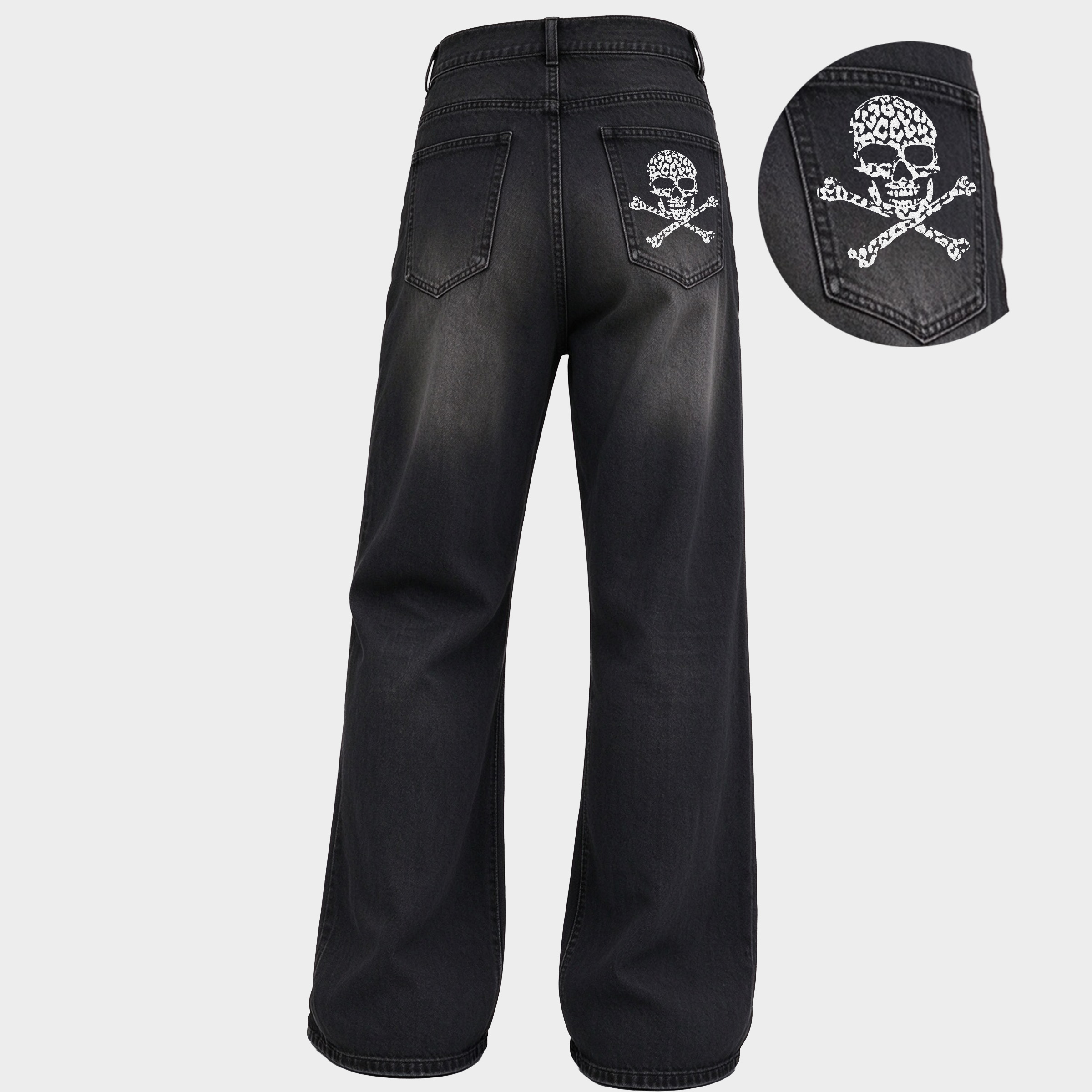 Vintage Gothic Skull Graphic Wide Leg Jeans